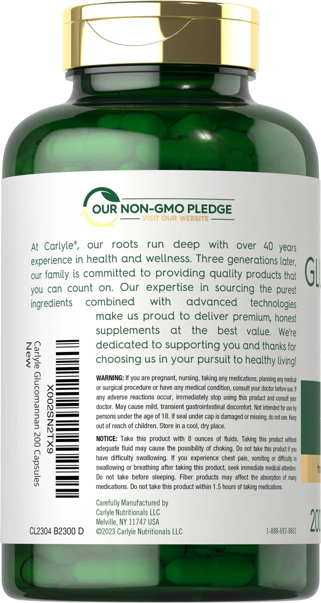 Carlyle Glucomannan Capsules | 200 Count | Soluble Fiber Pills | Non-GMO Carlyle Au supplements