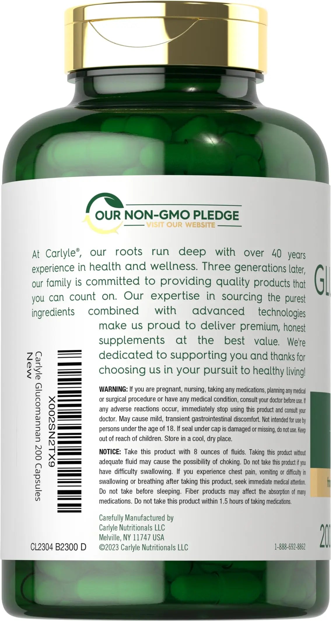 Carlyle Glucomannan Capsules | 200 Count | Soluble Fiber Pills | Non-GMO Carlyle Au supplements