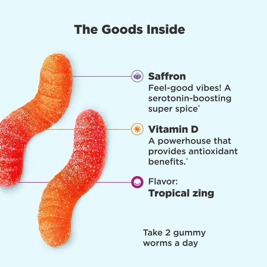 OLLY Hello Happy Gummy Worms Mood Support with Vitamin D, Saffron - 90 Count Men's Multivitamin Gummy Immune Support OLLY Au supplements