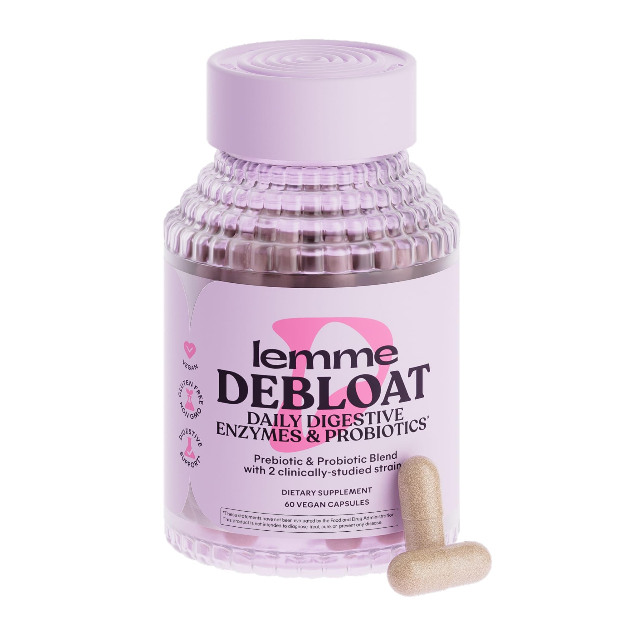 Lemme Debloat 3-in-1 Prebiotic, Probiotic & Digestive Enzyme Capsules for Bloating & Gas Relief - 2 Clinically Studied Probiotics w/5 Digestive Enzymes to Improve Digestion, Women & Men, (60 Count) Lemme Au supplements