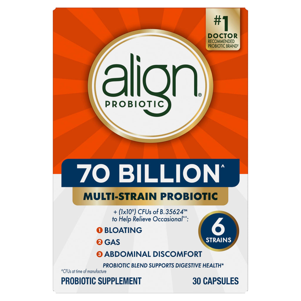 Align Probiotic, 70 Billion CFU, 6 Strain Blend, Probiotics for Women and Men, Daily Probiotics for Digestive Health, Helps Relieve Occasional Bloating & Gas 30 Capsules Align Au supplements