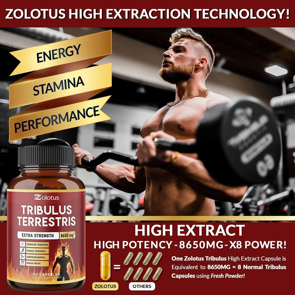 Zolotus Tribulus Terrestris, 8650mg Per Capsule, High Potency with Ashwagndha Zolotus Au supplements
