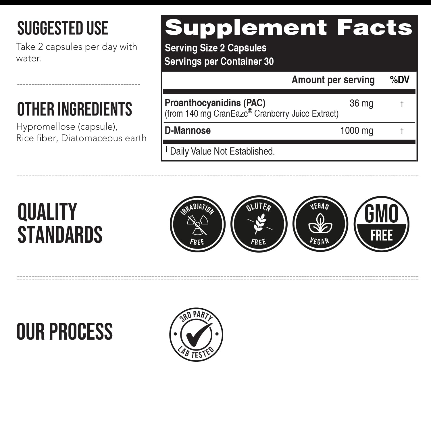 CranEaze®: Cranberry Juice Extract Plus D-Mannose – 36 mg PAC, 100% Soluble PAC - Supports Urinary Tract Health – Most Effective Cranberry Pills for Women,