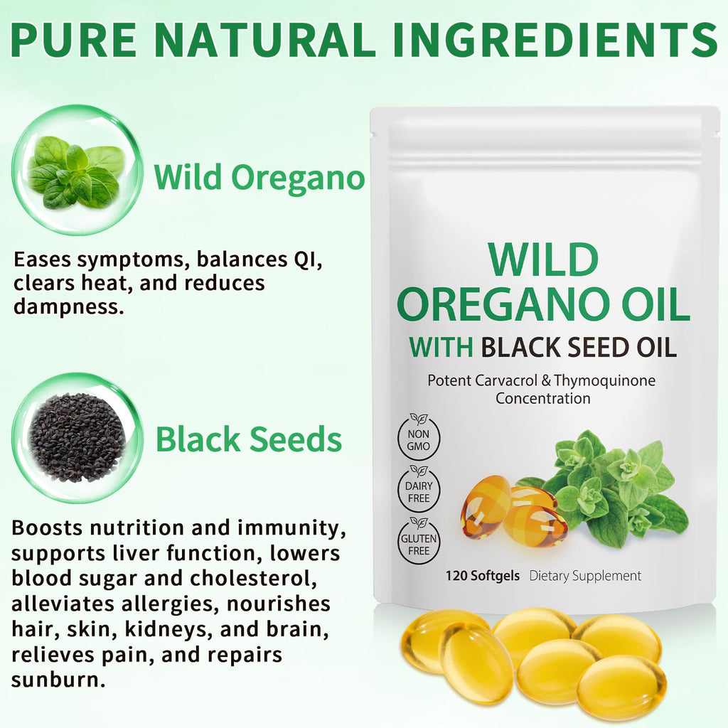 Oil of Oregano with Black Seed Oil, 6000mg Oregano Oil Capsules Organic, of Oregano