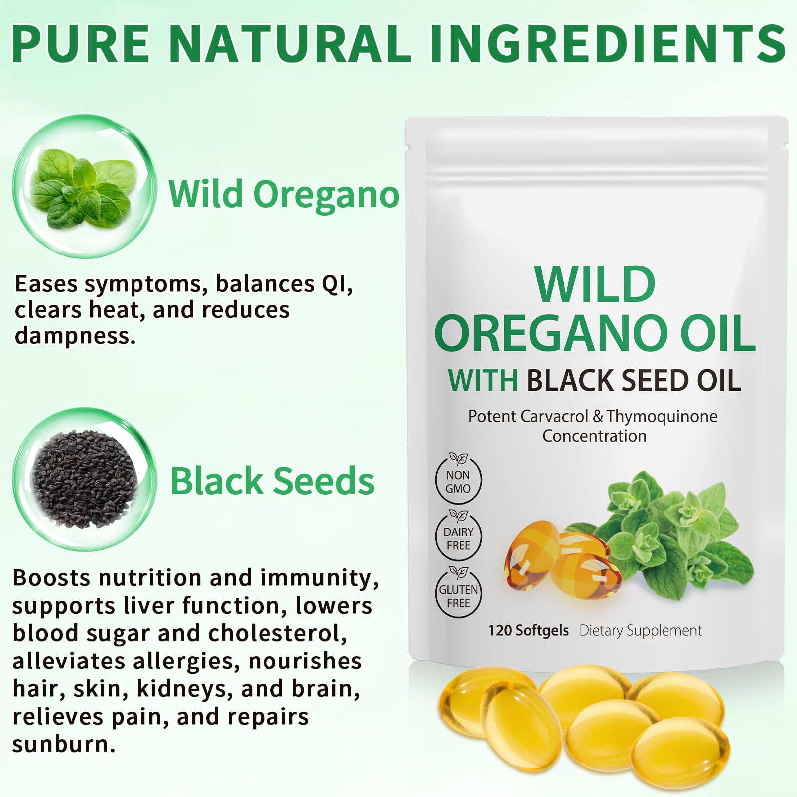 Oil of Oregano with Black Seed Oil, 6000mg Oregano Oil Capsules Organic, of Oregano