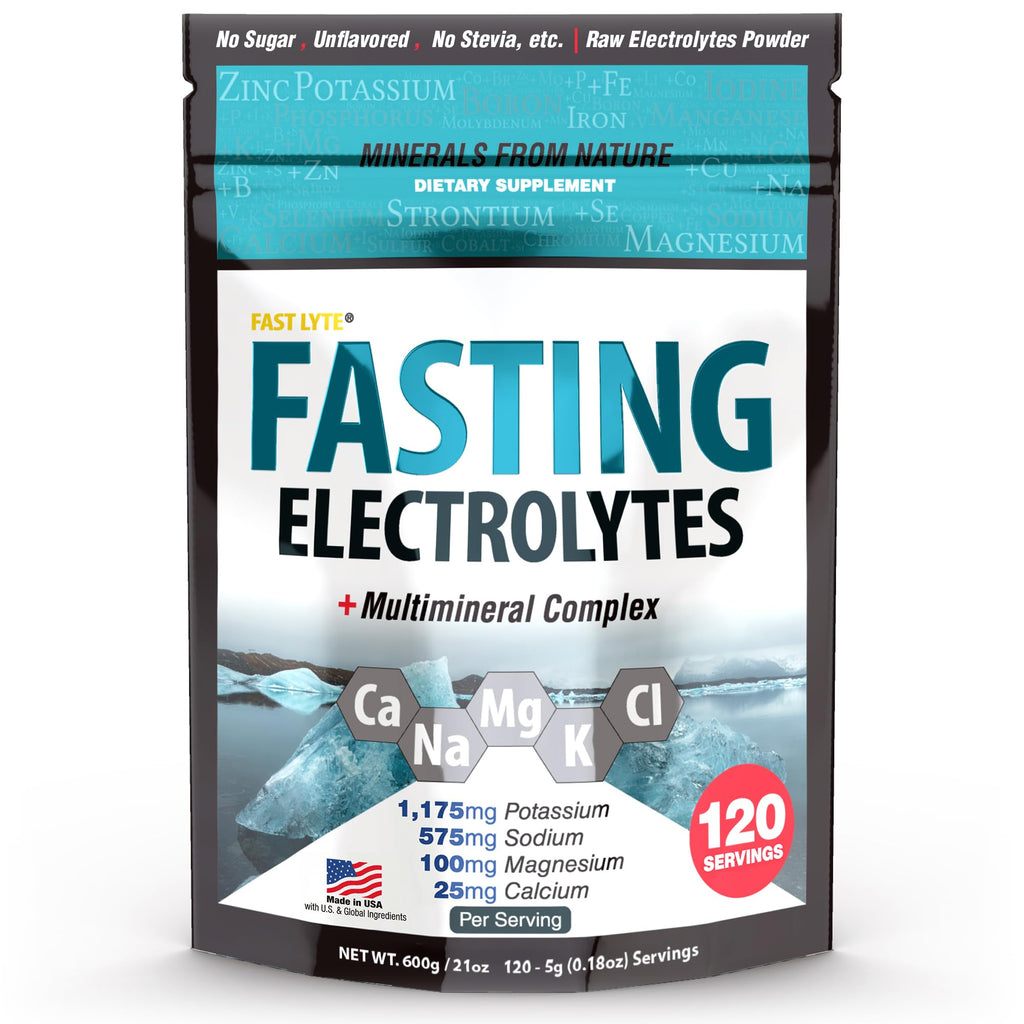 Fast Lyte Fasting Electrolyte Supplement Powder | No Sugar Unflavored Raw Electrolytes | 25% RDI Magnesium and Potassium with Trace Minerals | Carnivore & Keto Friendly
