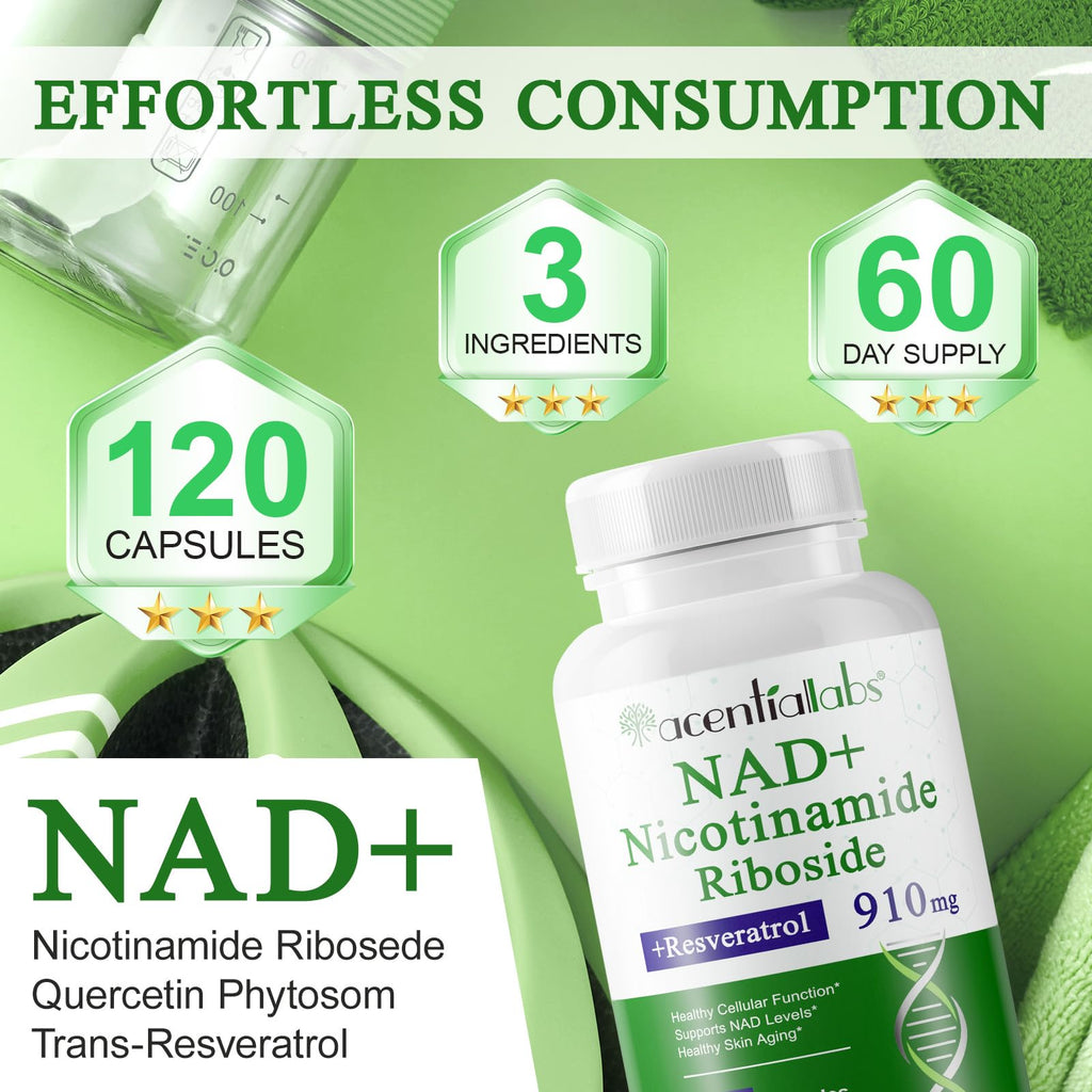 NAD Supplement, Nicotinamide Riboside, NAD 910MG Liposomal Supplements for Women & Men, NAD+ Supplement for Anti Aging and Cell Regeneration -120 Capsules NIFEISHI Au supplements