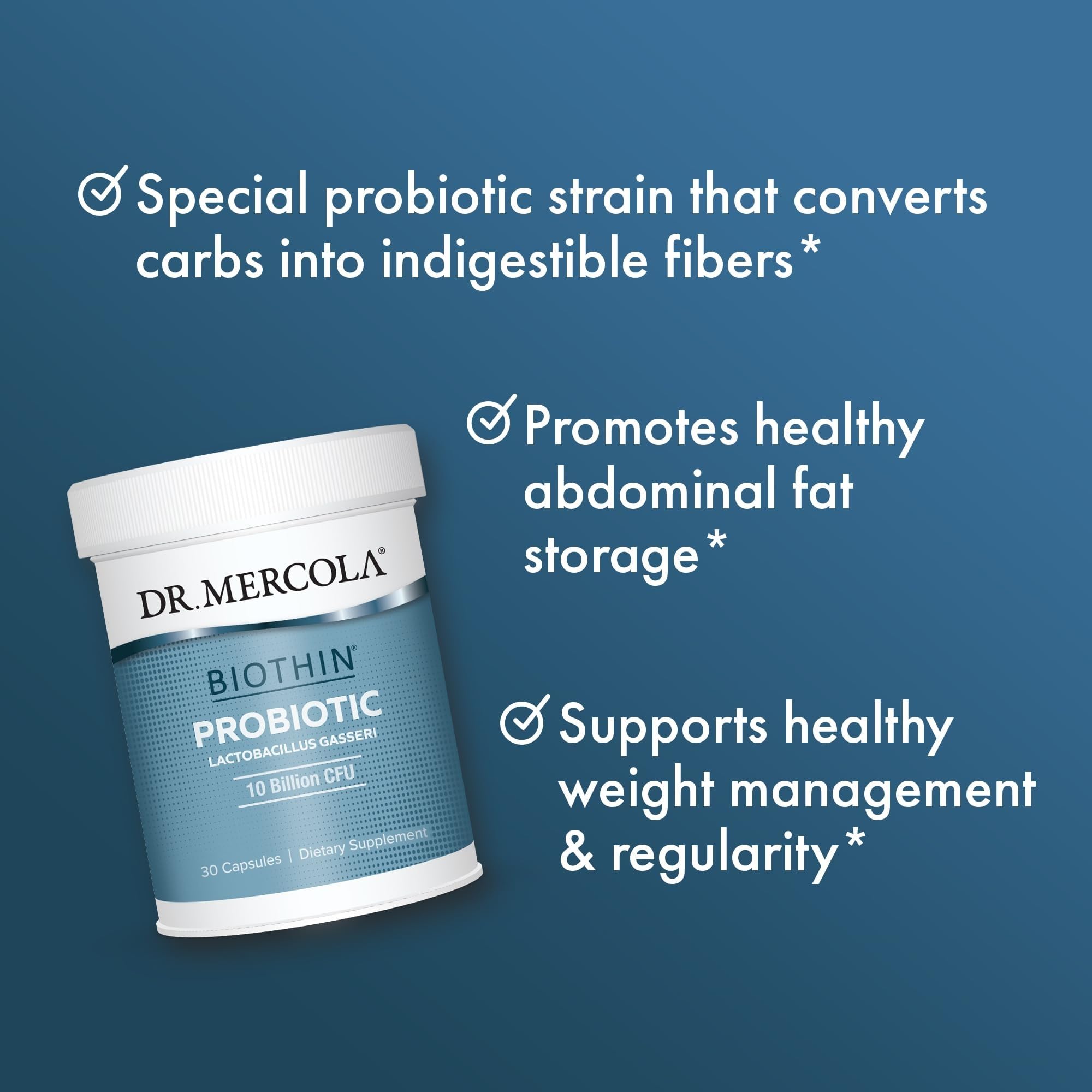 Dr. Mercola Biothin Probiotic - Lactobacillus Gasseri BNR17 - Supports Digestive Health & Metabolism - 30 Delayed-Release Capsules (30 Servings)