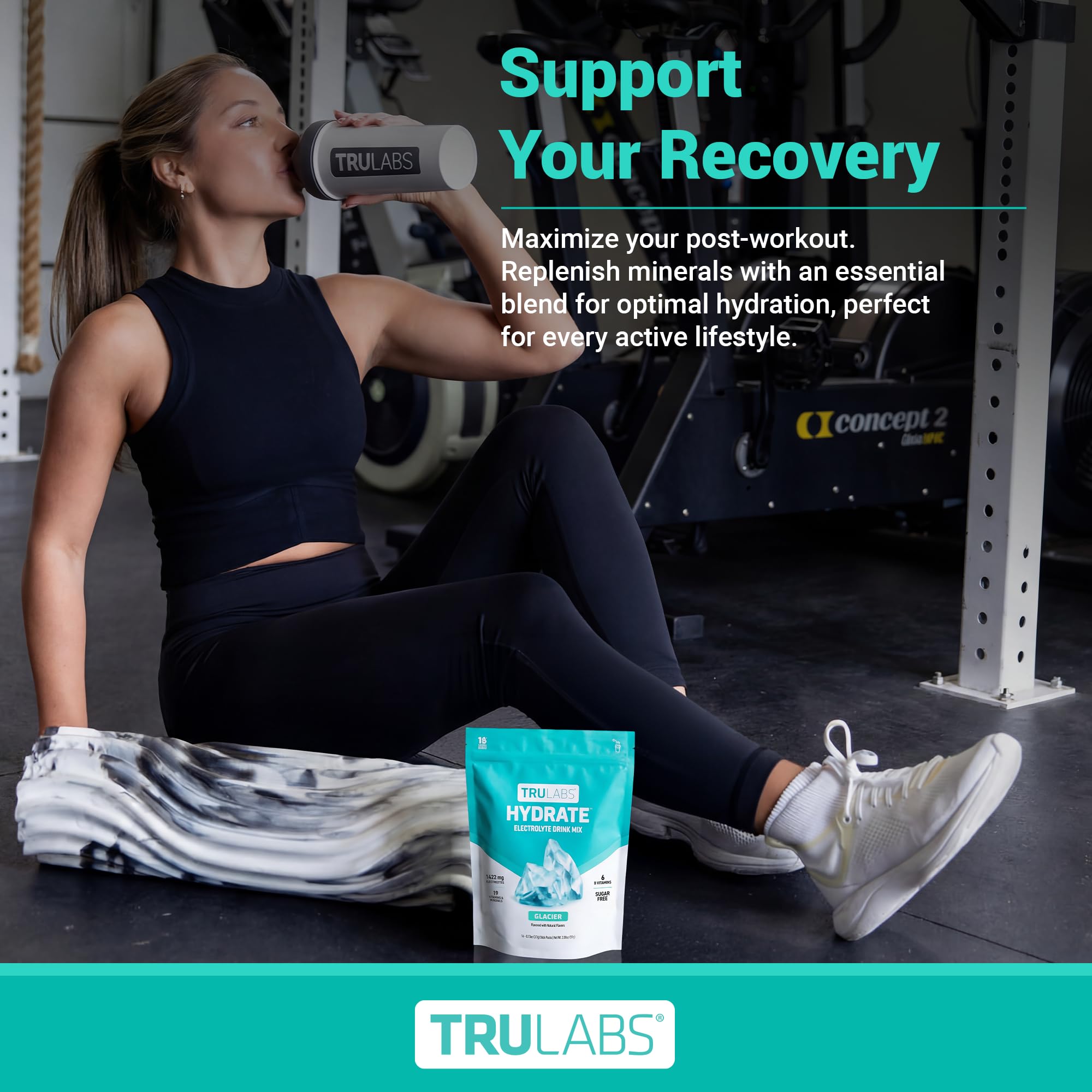 TRULABS Hydrate Electrolyte Drink Mix – Glacier Flavor, Sugar-Free Hydration Packets with 1422 mg Electrolytes & 19 Vitamins & Minerals, Monk Fruit Sweetened, On-the-Go Sticks (16 Count)