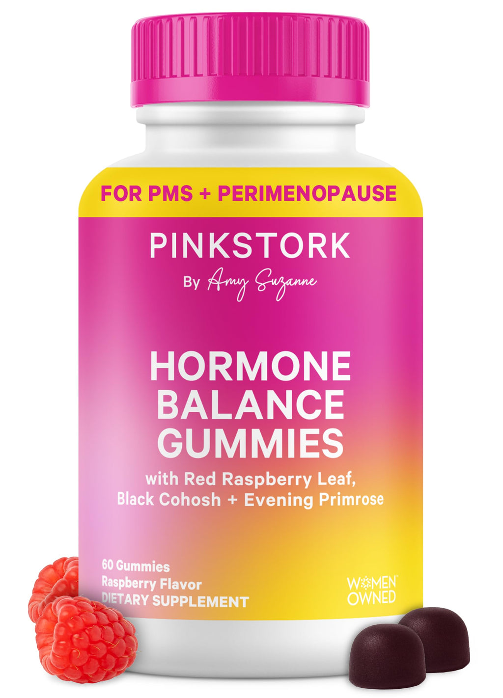 Pink Stork Hormone Balance Gummies for Women – PMS, Menopause & Estrogen Support – Mood, Bloating, Hot Flashes & Energy – Red Raspberry Leaf, Black Cohosh, Primrose – 60 Vegan Gummies Pink Stork Au supplements