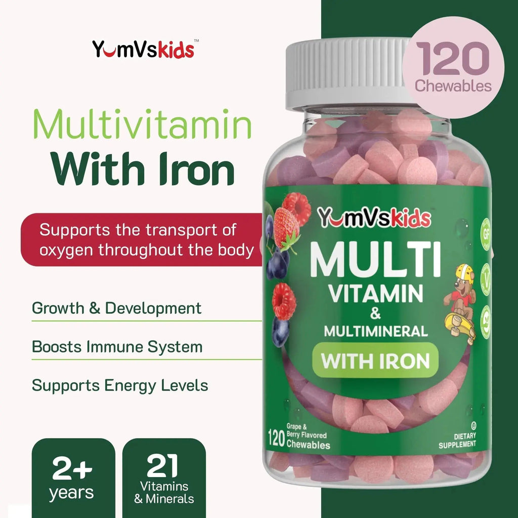 YUM-V'S Probiotics & Multivitamin Bundle for Kids – Probiotic with Prebiotic Fiber Chocolate Bears + Multivitamin & Multimineral with Iron Chewables – Digestive, Immune & Overall Health Support YUM-V'S Au supplements