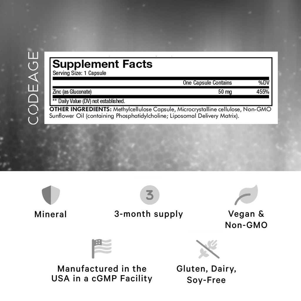 Codeage Liposomal Zinc Supplement – 3 Month Supply – One Per Day - 50 mg Zinc Gluconate Vitamin Pills - Essential Mineral Supplements Liposomal Delivery Matrix - Vegan Non-GMO - 100 Capsules Codeage Au supplements