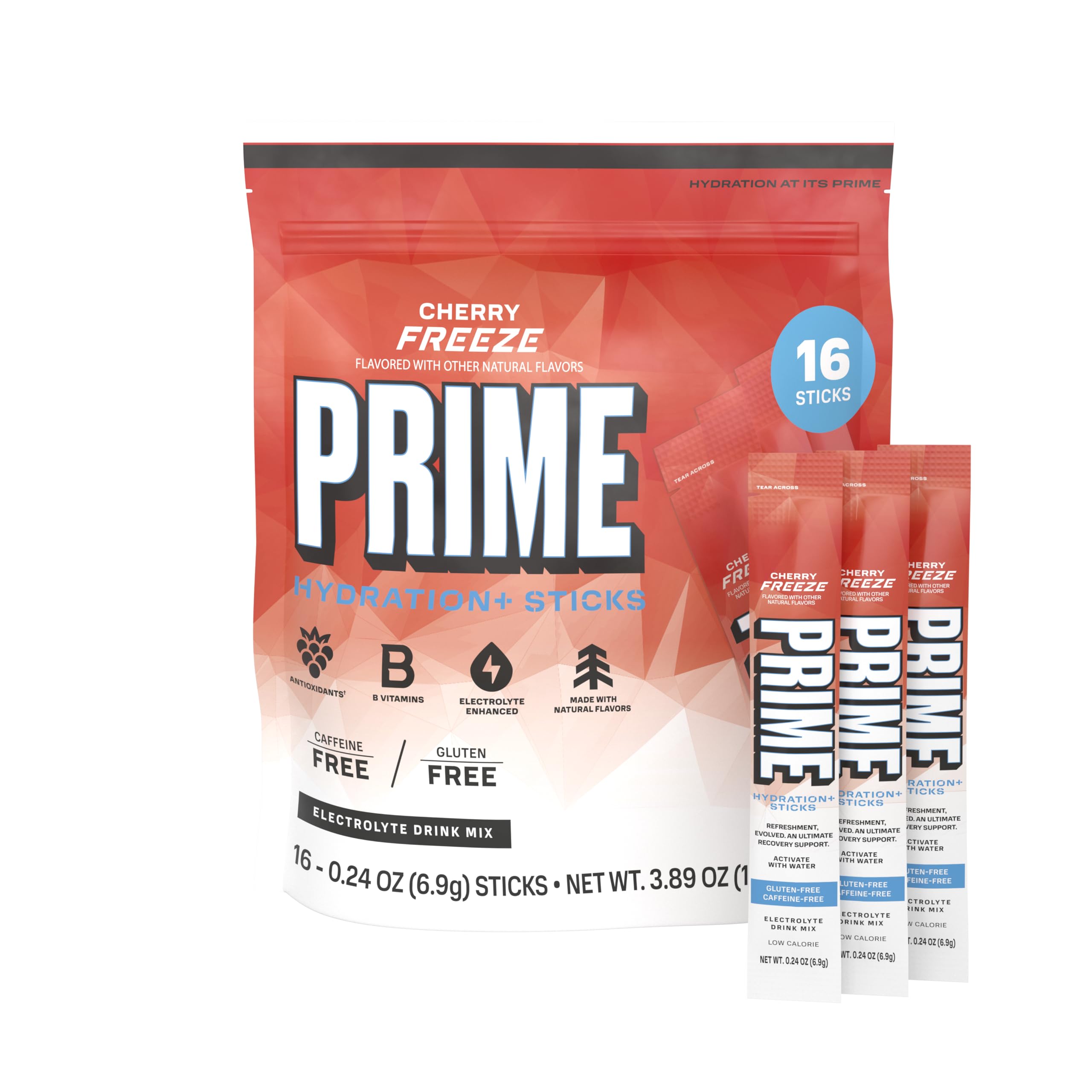 PRIME HYDRATION+ Electrolyte Powder Sticks, Cherry Freeze, Sugar Free Hydration Drink Mix with Potassium, Magnesium & B Vitamins