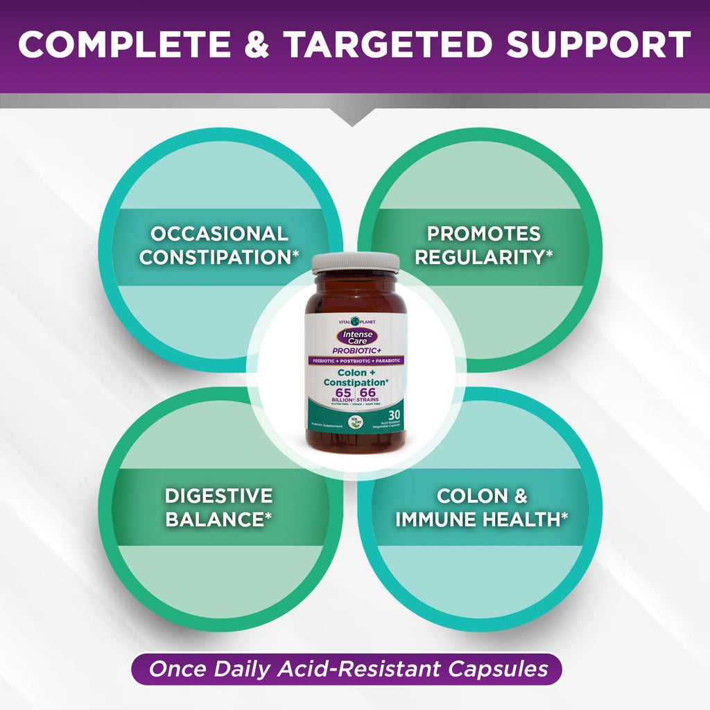 Vital Planet - Intense Care Colon & Constipation Probiotics, Prebiotics, Postbiotics, Parabiotics, 4-in-1 Refrigerated Supplement for Adults, 65 Billion CFU, 66 Strains, Digestive and Immune, 30 ct Vital Planet Au supplements