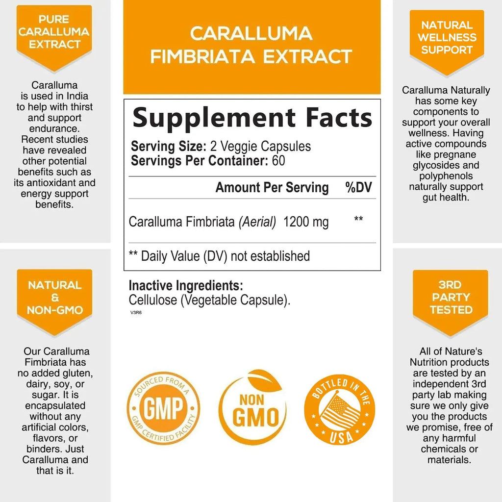 Pure Caralluma Fimbriata Extract Highly Concentrated 1200mg - Natural Endurance Support Nature's Nutrition Au supplements
