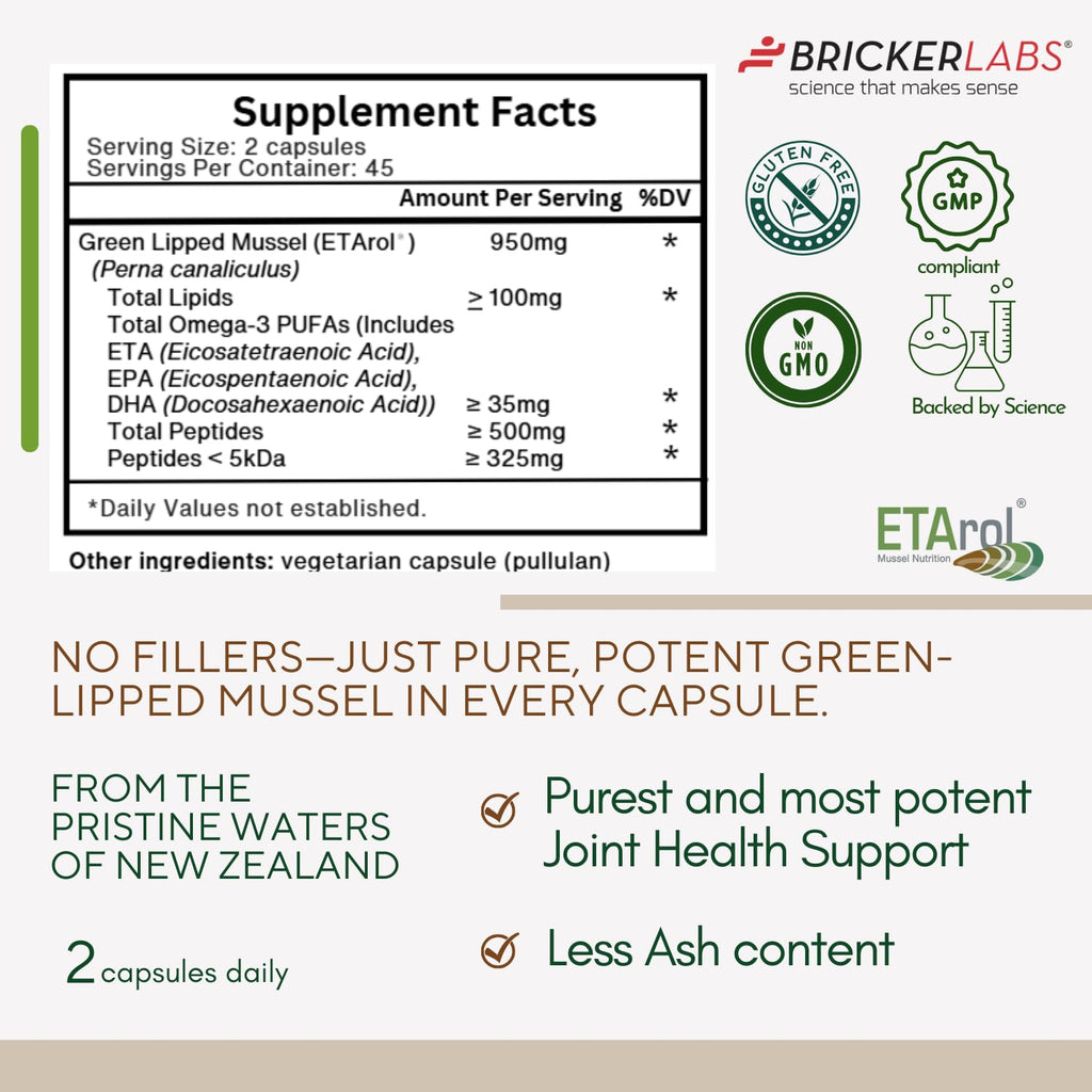 Bricker Labs Omega Cyclo - Mussel Joint Health Supplement, Premium New Zealand Green Lipped Mussel, Full Spectrum Omega Joint Supplements for Joint Health and Comfort, 90 Capsules Bricker Labs Au supplements