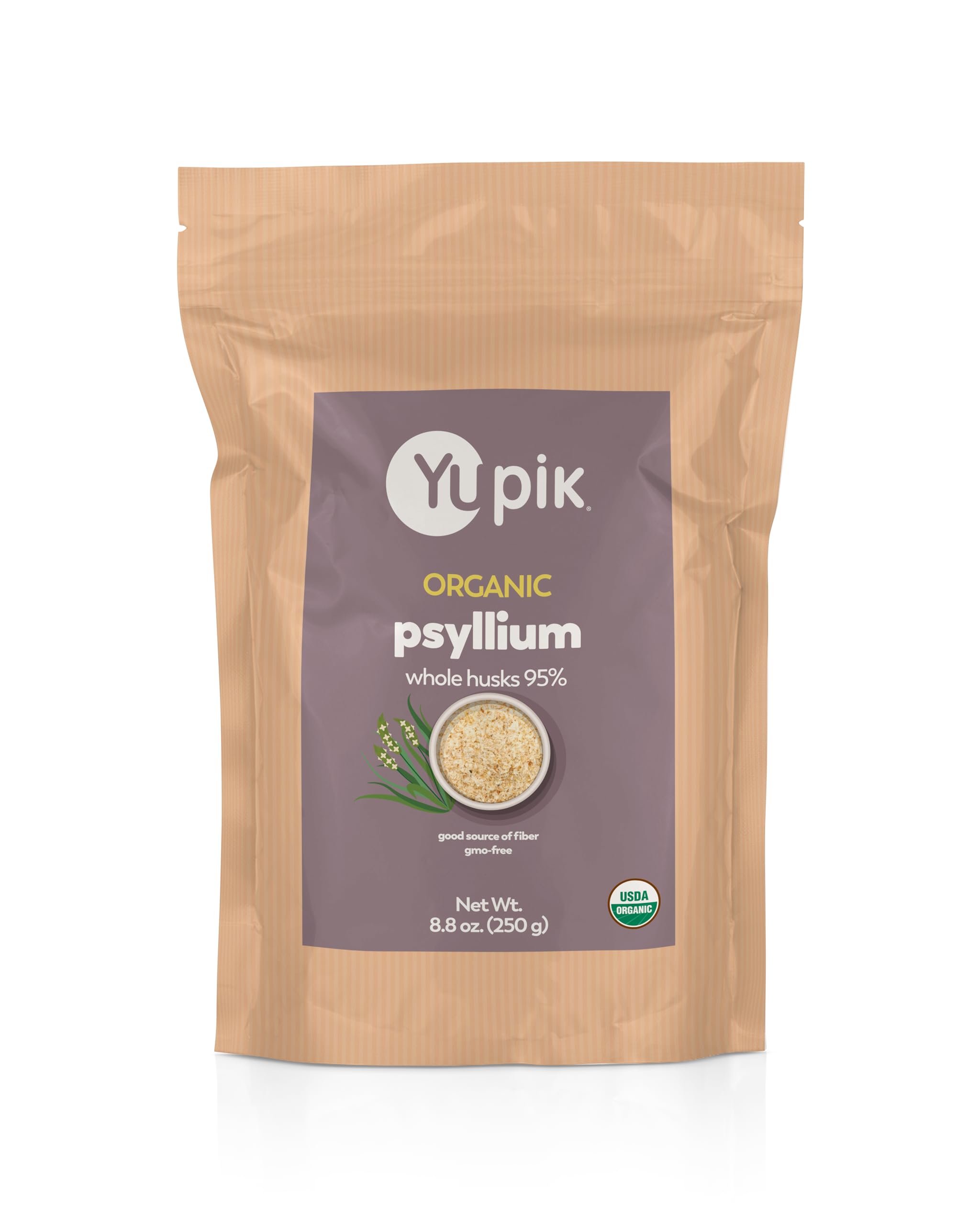 Yupik Organic Whole Husk Psyllium 8.8 Oz, 95% Purity, Soluble Fiber, USDA Certified, Non-GMO, Kosher, Gluten-Free, Sugar-Free & Fat-Free, Unflavored