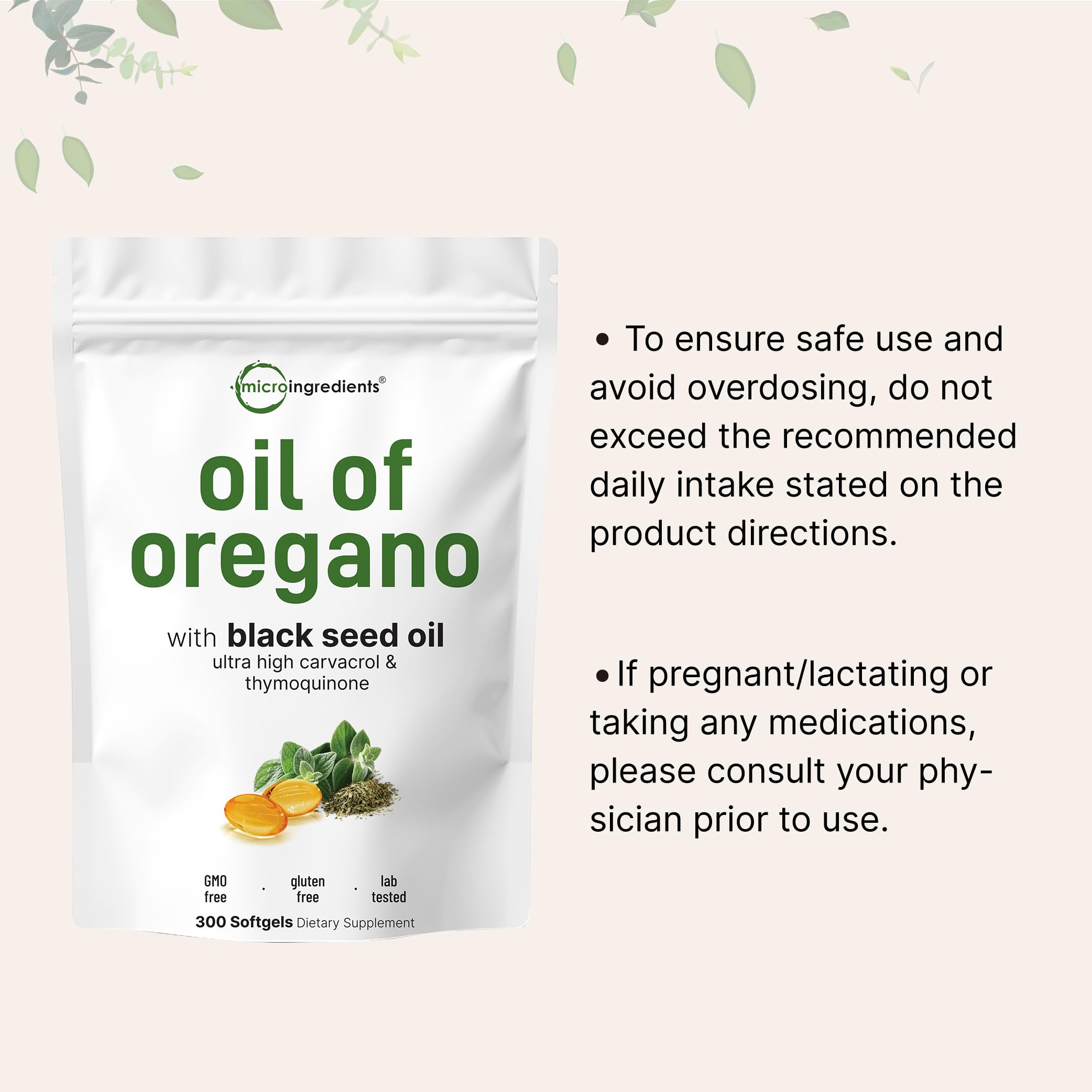 Micro Ingredients Oil of Oregano Softgels, 300 Count | 2 in 1 Formulated | 4X Strength Carvacrol & Thymoquinone | Plant Based, Non-GMO