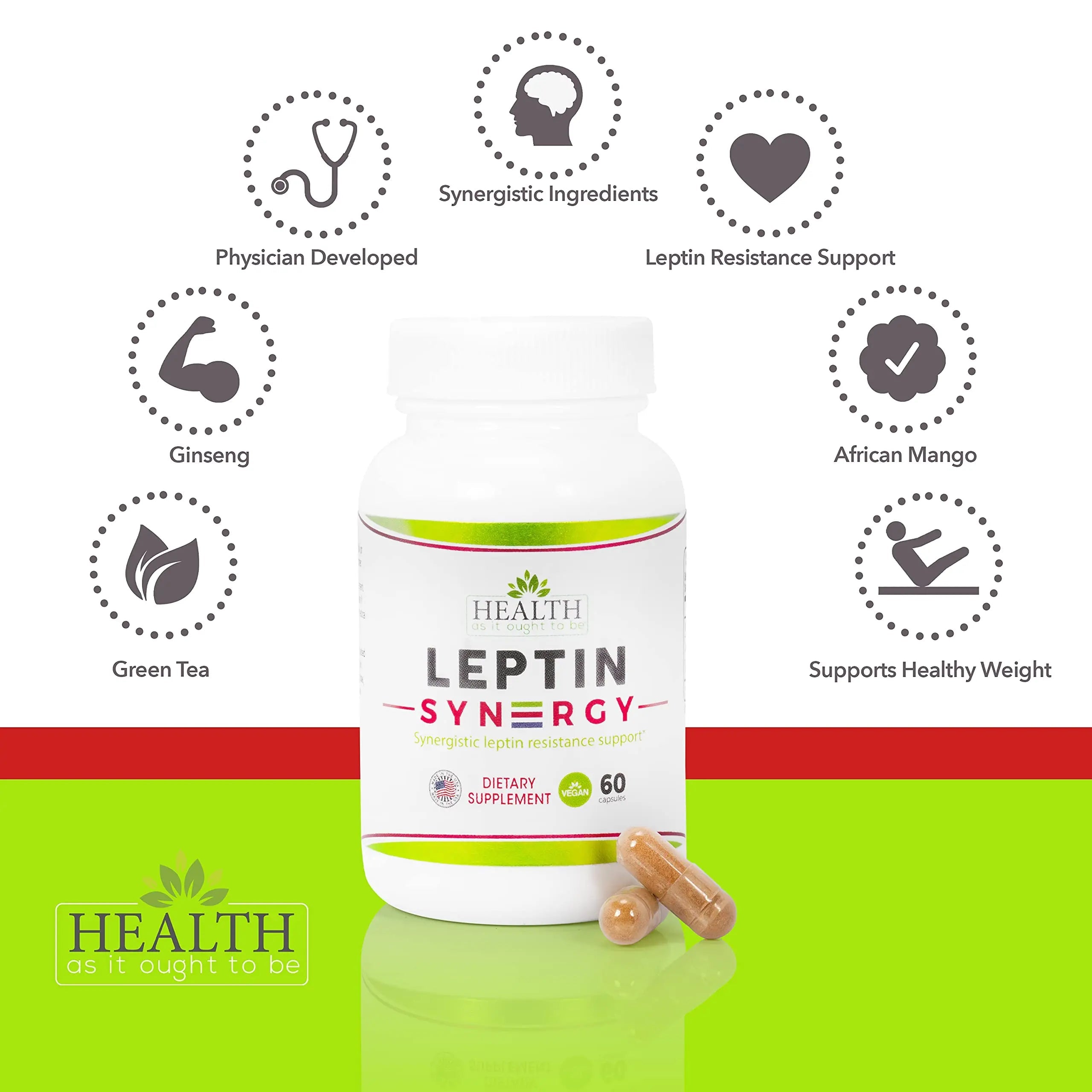 Leptin Syn3rgy (Green Tea, African Mango, Ginseng) - 60 Capsules Health As It Ought To Be Au supplements