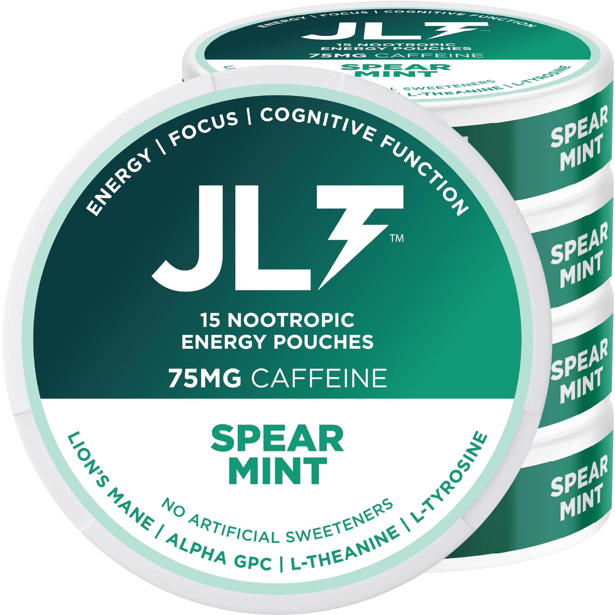 JLT 75 mg Caffeine Nootropic Pouches | Nootropic Energy Pouches with 75mg Caffeine, Lion's Mane, Alpha GPC, L-Tyrosine & L-Theanine with no Artificial Sweeteners | 15 Pouches Per Can JLT Energy Au supplements