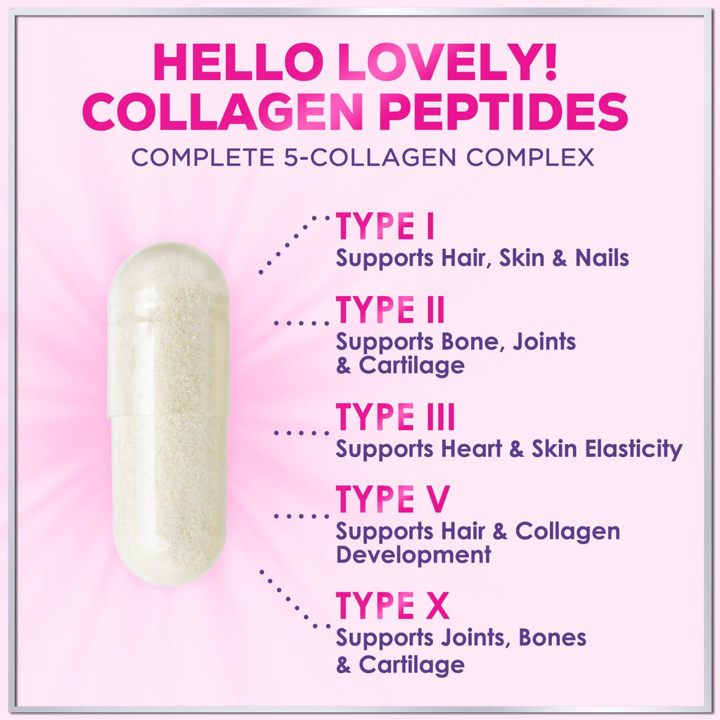 Multi Collagen Supplement 2400 mg - Types I, II, III, V & X Multi Collagen Peptides Pills for Women & Men, Hydrolyzed Collagen Supplements, Hair, Skin, Nail, & Joint Support Supplement, 60 Capsules Hello Lovely! Au supplements