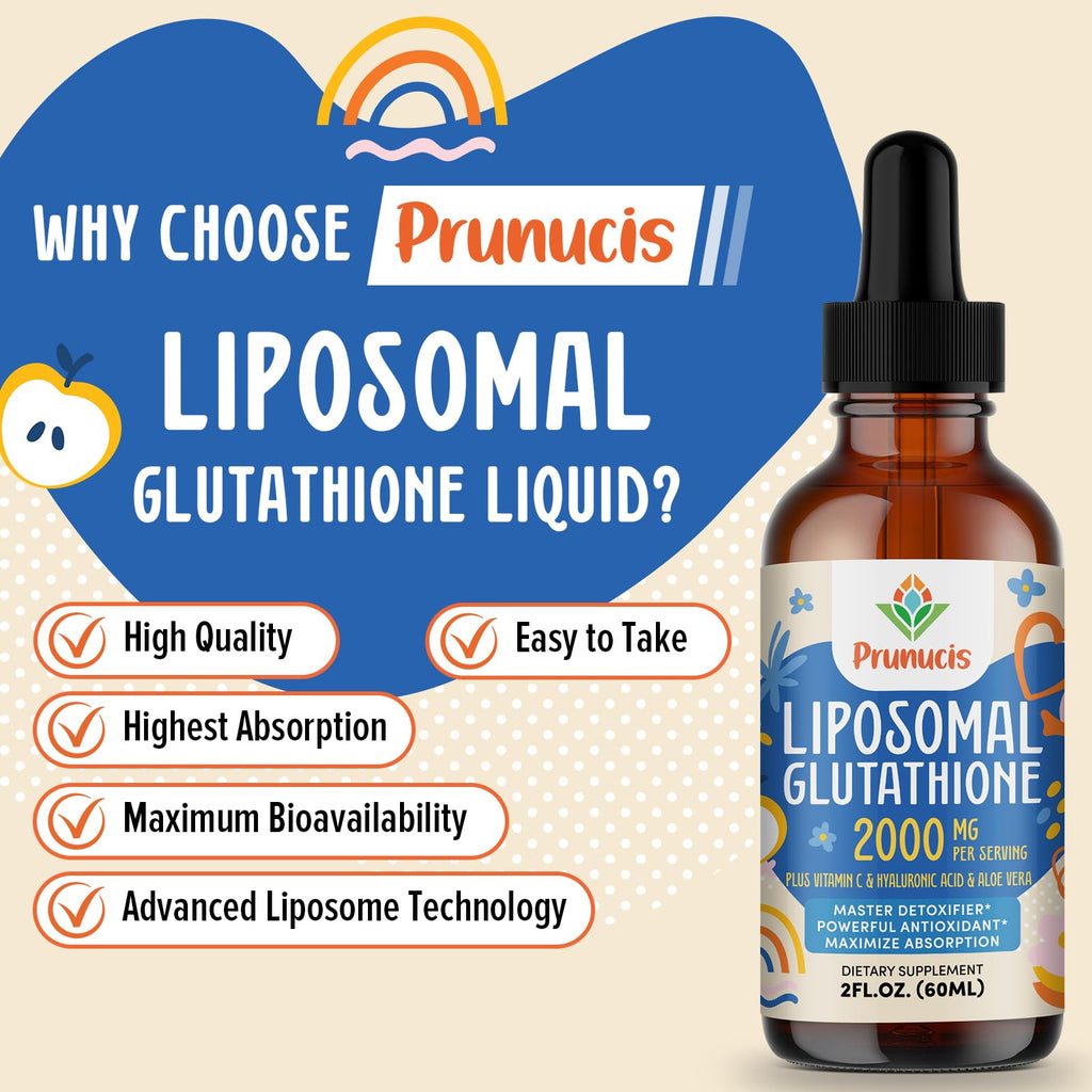 Prunucis 2000MG Liposomal Glutathione Liquid, 98% Absorption, Active Form L-Glutathione Supplement,