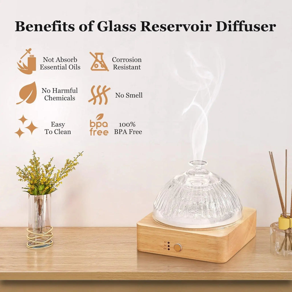 Lecdura Glass Essential Oil Diffuser with Glass Reservoir & Wood Base - Plastic Free, 200ml Lock Lecdura Au supplements