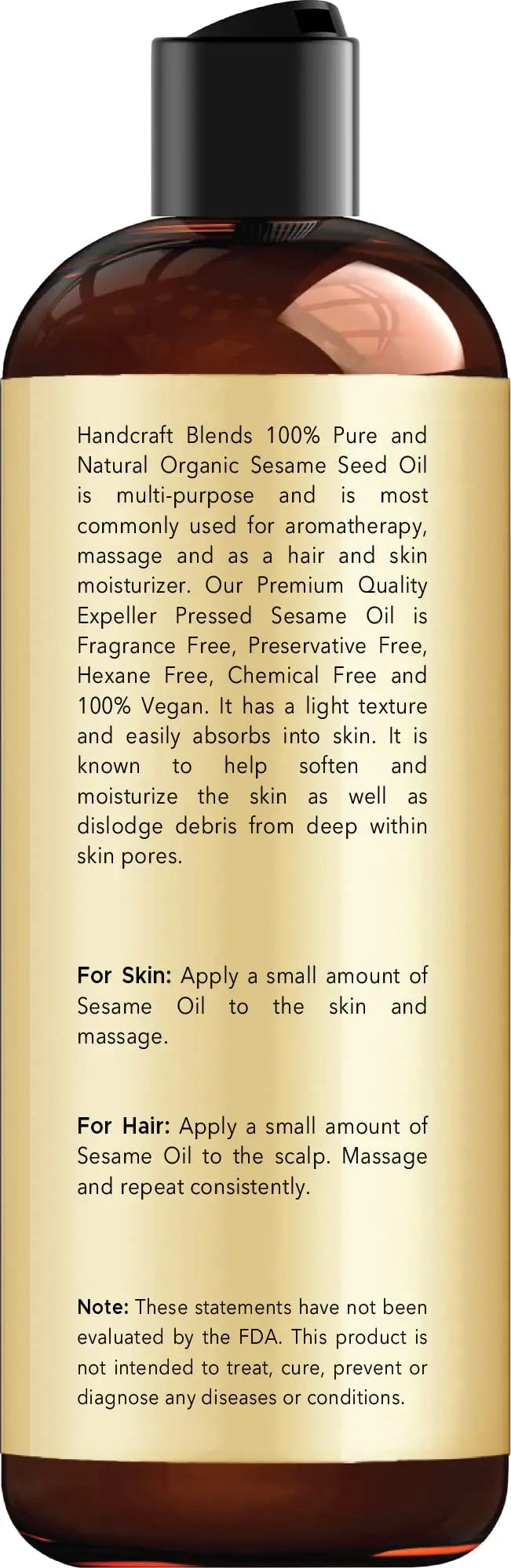 Handcraft Blends Organic Sesame Oil for Skin and Hair 8 oz - 100% Pure and Natural - Premium Handcraft Blends Au supplements