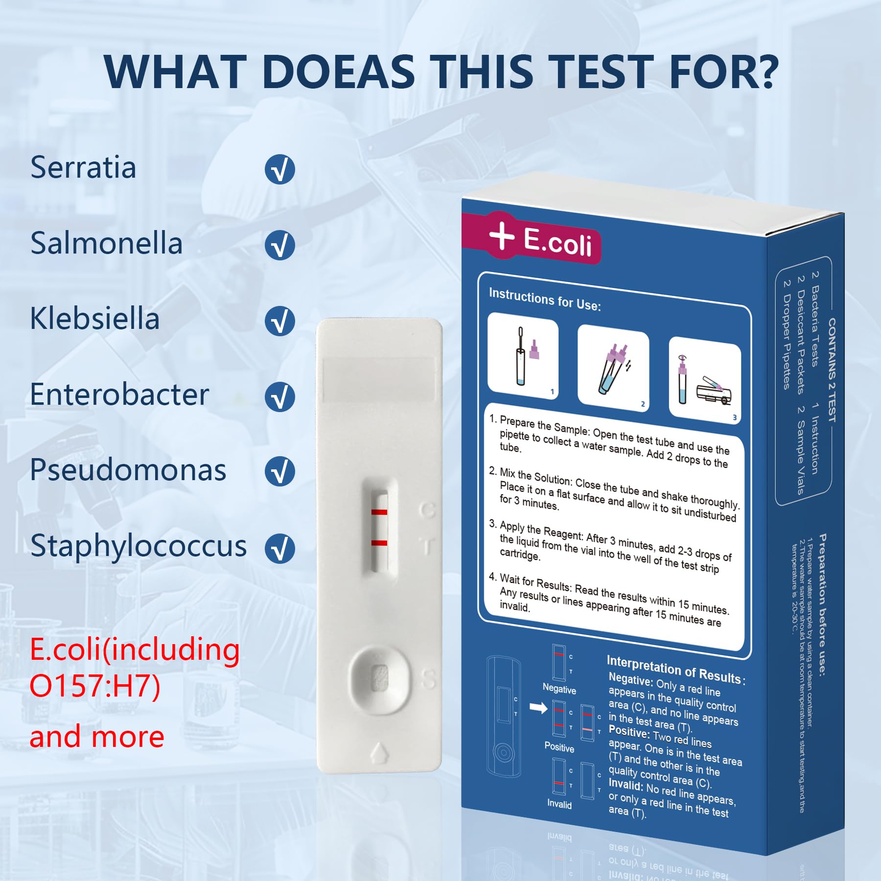 Bacteria Water Test Kit - Results as Fast as 15 MINS -Detects Coliform (Inc. E. coli) & Non-Coliform Bacteria in Drinking, Well Tap & Pool Water – 2 Pack FUNSWTM Au supplements