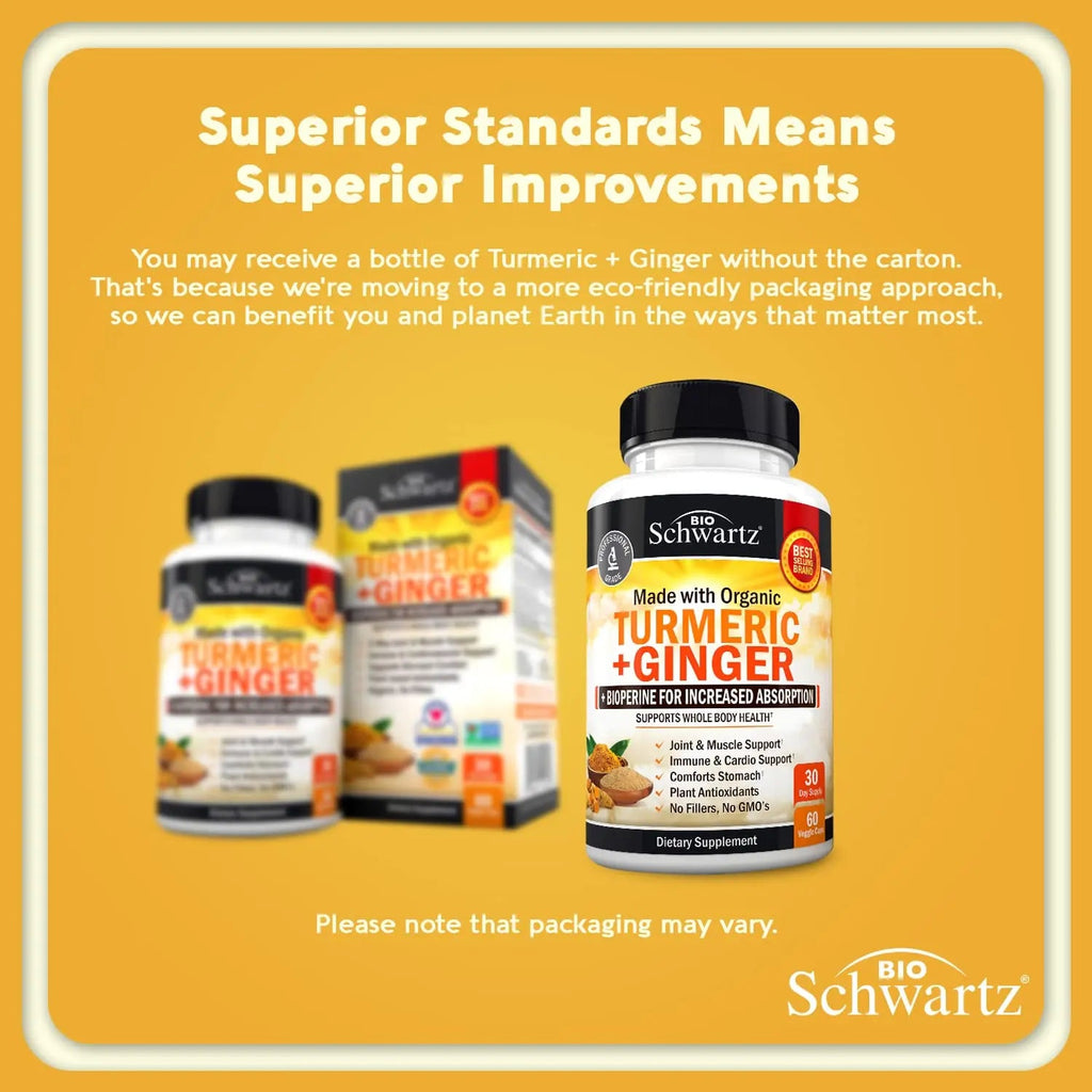 Organic Turmeric Curcumin and Ginger - 95% Standardized Curcuminoids with BioPerine BioSchwartz Au supplements