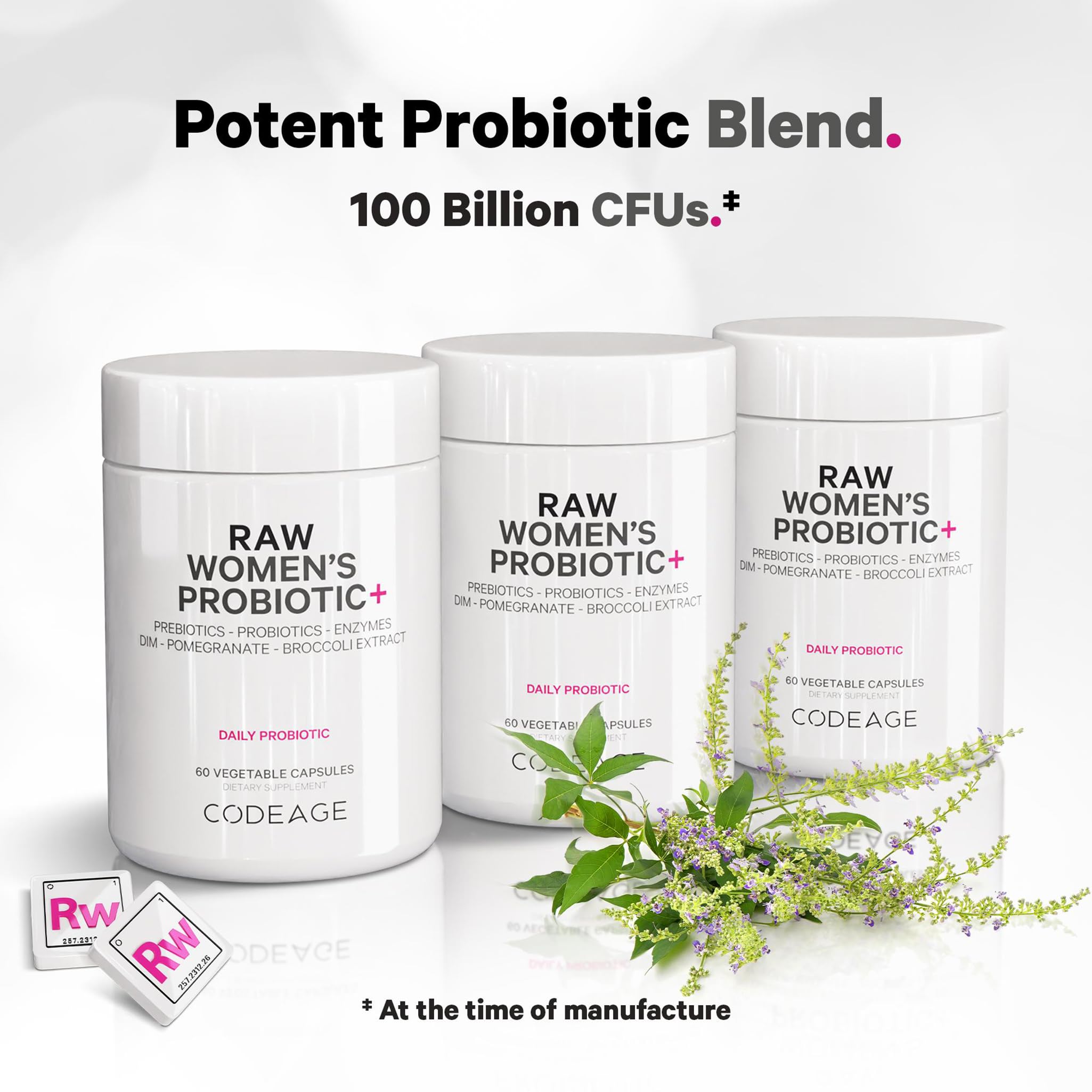 Codeage Raw Women’s Probiotic+ Supplement - 34 Probiotic Strains, 100 Billion CFUs, Digestive Enzymes, Prebiotic Blend, DIM, Herbal Extracts, Phytonutrients - Non-GMO - 30 Capsules Codeage Au supplements