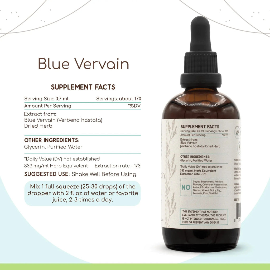 Blue Vervain B120 Alcohol-Free Herbal Extract Tincture, Concentrated Liquid Drops Natural Blue Vervain HerbEra Au supplements