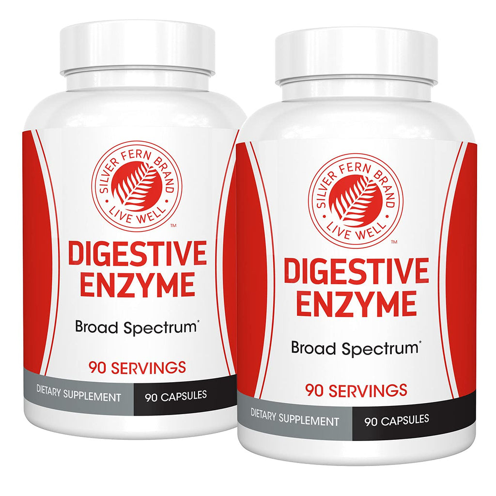 Silver Fern Brand Ultimate High Potency Digestive Enzyme Supplement - 2 Bottles - 100% Intestinal Coverage - Digestive Comfort