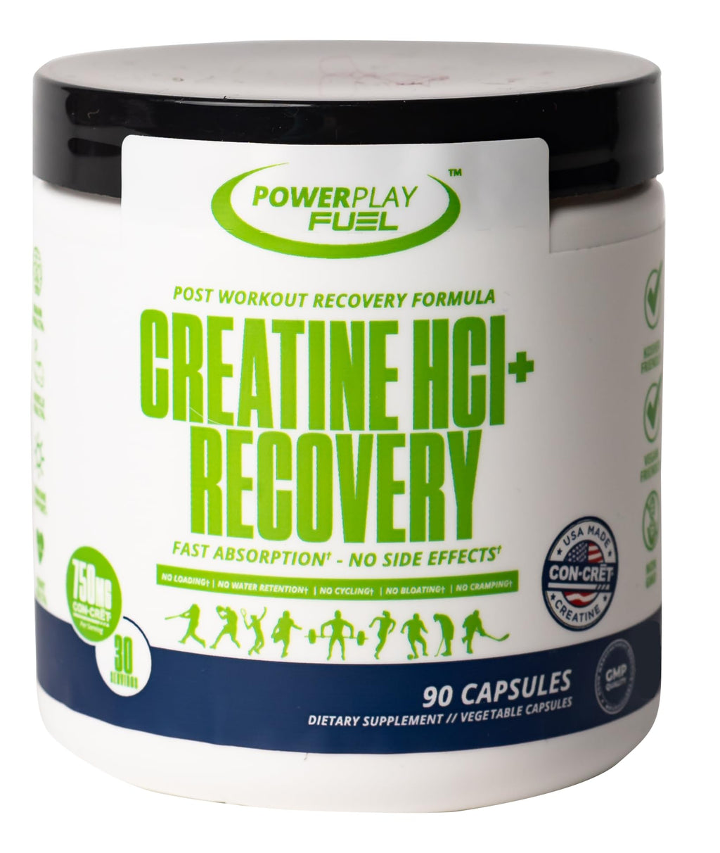 CREATINE HCl + Recovery Capsules for Men and Women, Muscle & Brain Health, Cognitive Function, Immune Support - 90 Vegetable Capsules POWER PLAY FUEL Au supplements
