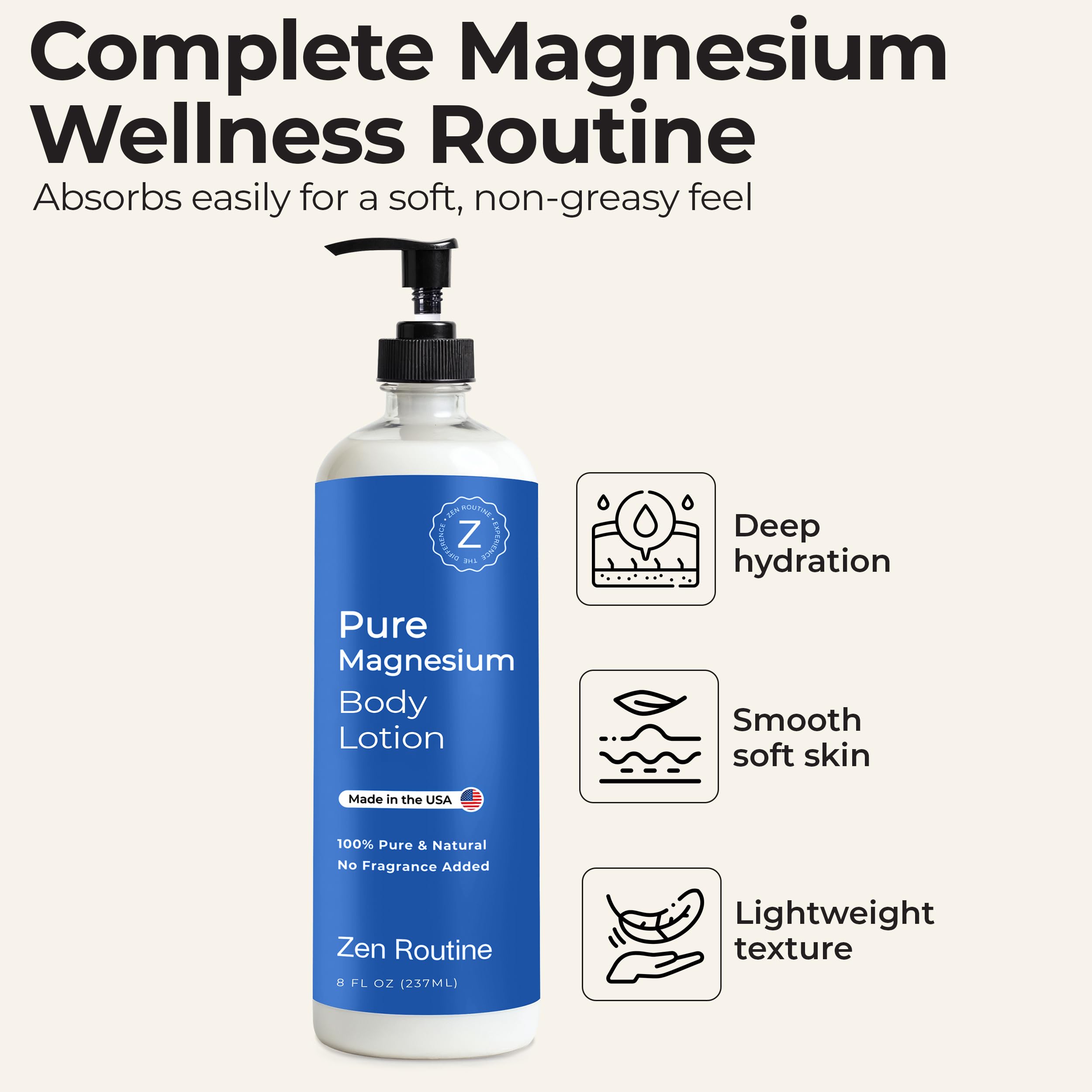 Zen Routine Magnesium Lotion for Sleep, Leg Cramps & Muscle Soreness with Shea Butter | Award-Winning Cream For Sleep – Safe for Kids – Unscented, Non-Greasy, Ultra Soothing – Made in USA Zen Routine Au supplements