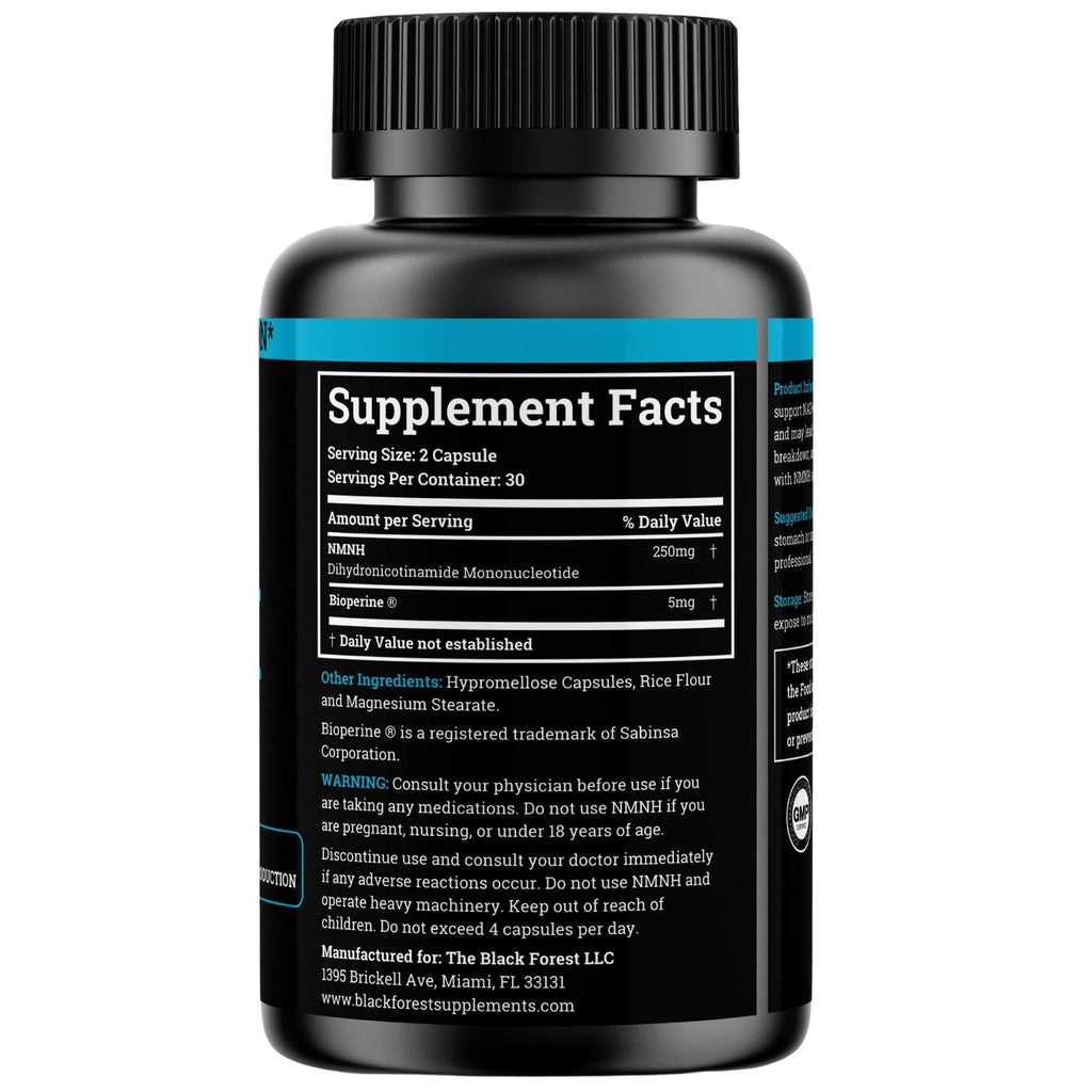 NMNH Supplement 250MG Pure Dihydro-Nicotinamide Mononucleotide (NMN Supplement Alternative with Bioperine® For 3X The Bioavailability) NAD Supplement to Boost NAD+ Levels For Anti-Aging & Energy Black Forest Au supplements
