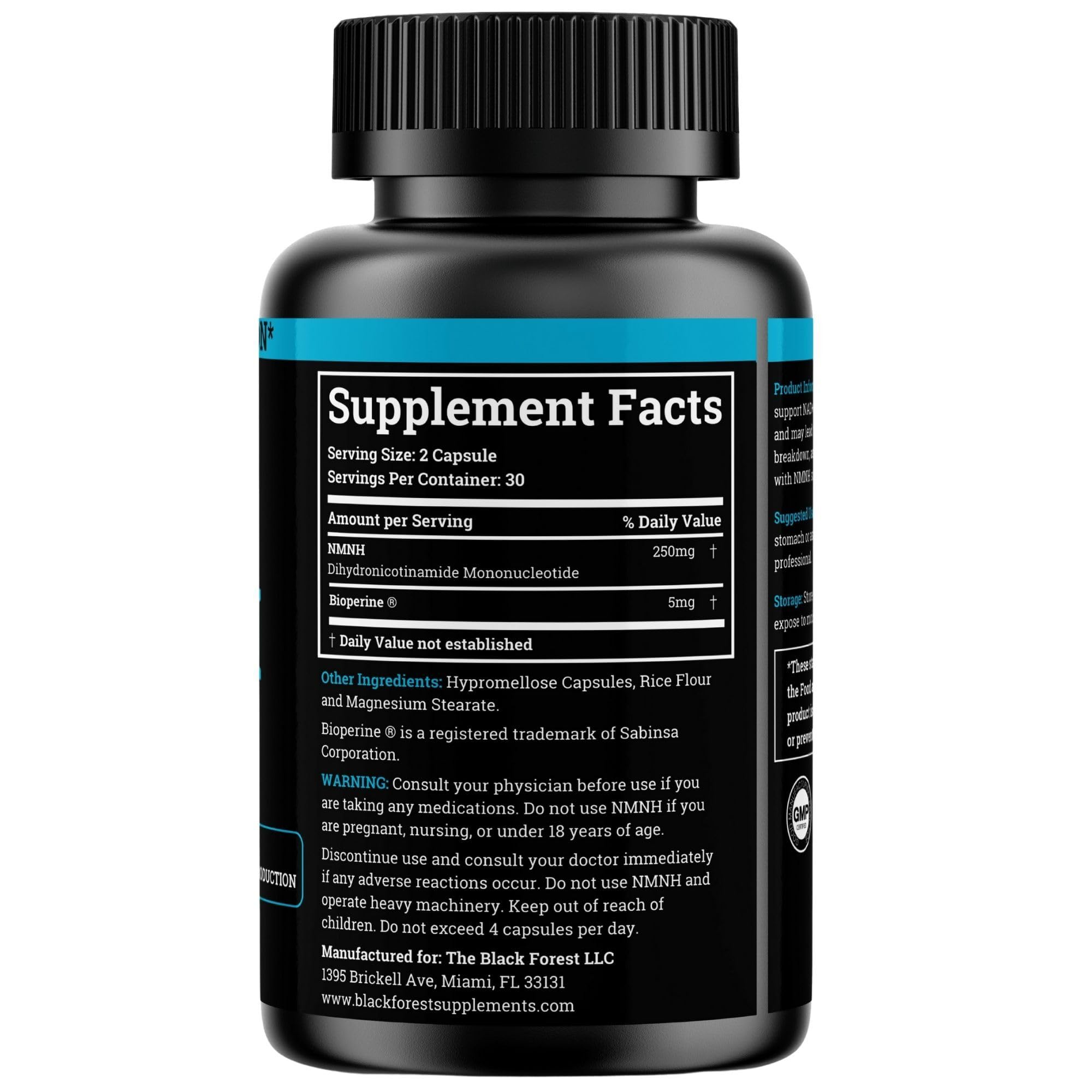 NMNH Supplement 250MG Pure Dihydro-Nicotinamide Mononucleotide (NMN Supplement Alternative with Bioperine® For 3X The Bioavailability) NAD Supplement to Boost NAD+ Levels For Anti-Aging & Energy Black Forest Au supplements