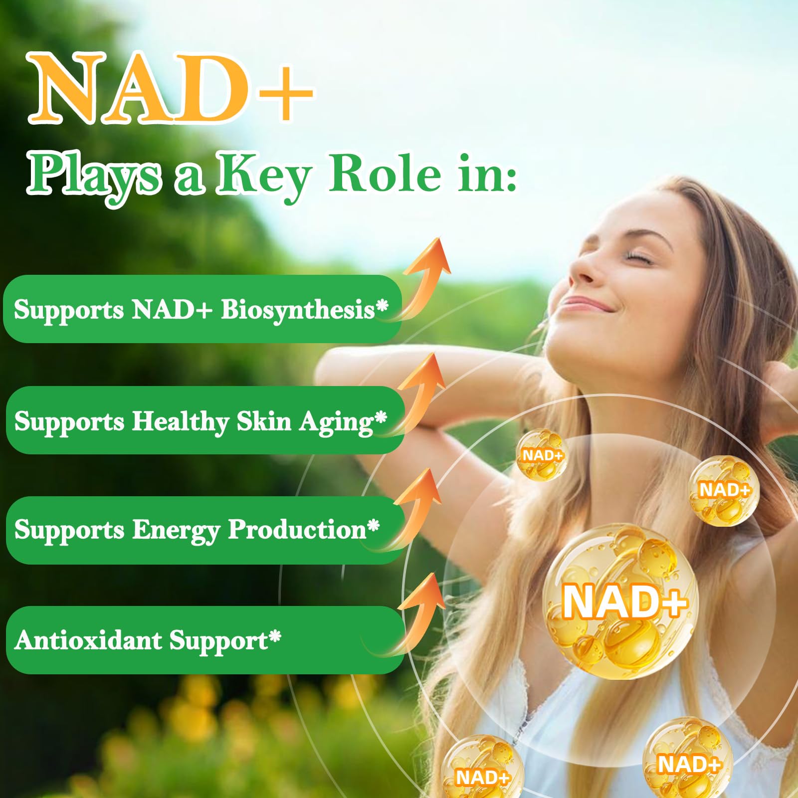 Nad Supplement for Healthy Aging | Energy| Antioxidant| Skin Health| Focus ,10-in-1 Formula with NR,Trans-Resveratrol,CoQ10,Astaxanthin,PQQ,TMG,Quercetin,Olive Fruit Nad+ for Women Men,60 Vegan Caps Bebien fit Au supplements