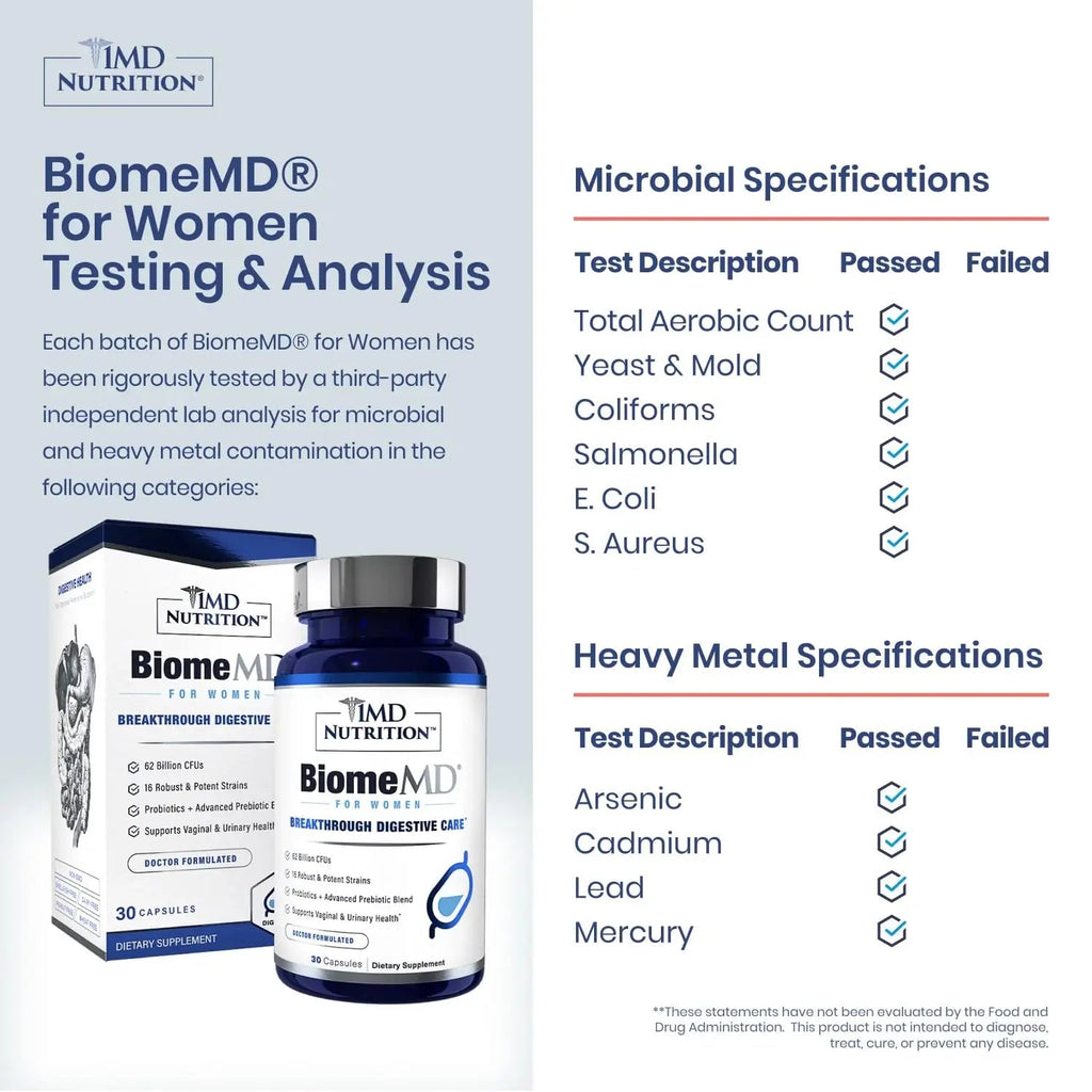 1MD Nutrition BiomeMD Probiotics for Women - Daily Prebiotics and Probiotics for Women - More Than 60 Billion CFUs, 15 Strains - Womens Probiotic to Support Urinary 1MD Nutrition Au supplements