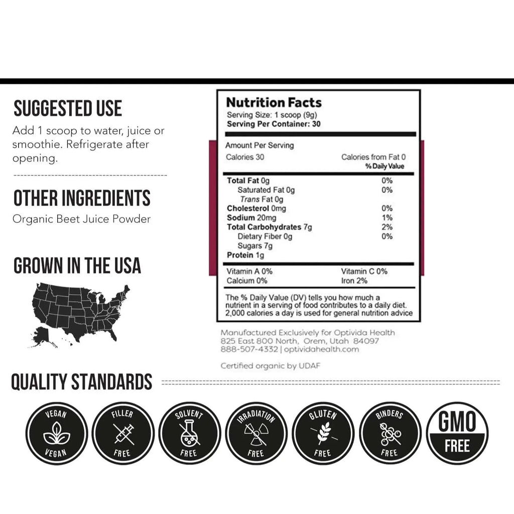OPTIVIDA Nitric Oxide Beet Powder Organic | All Natural Beets Roots Supplements OPTIVIDA Au supplements