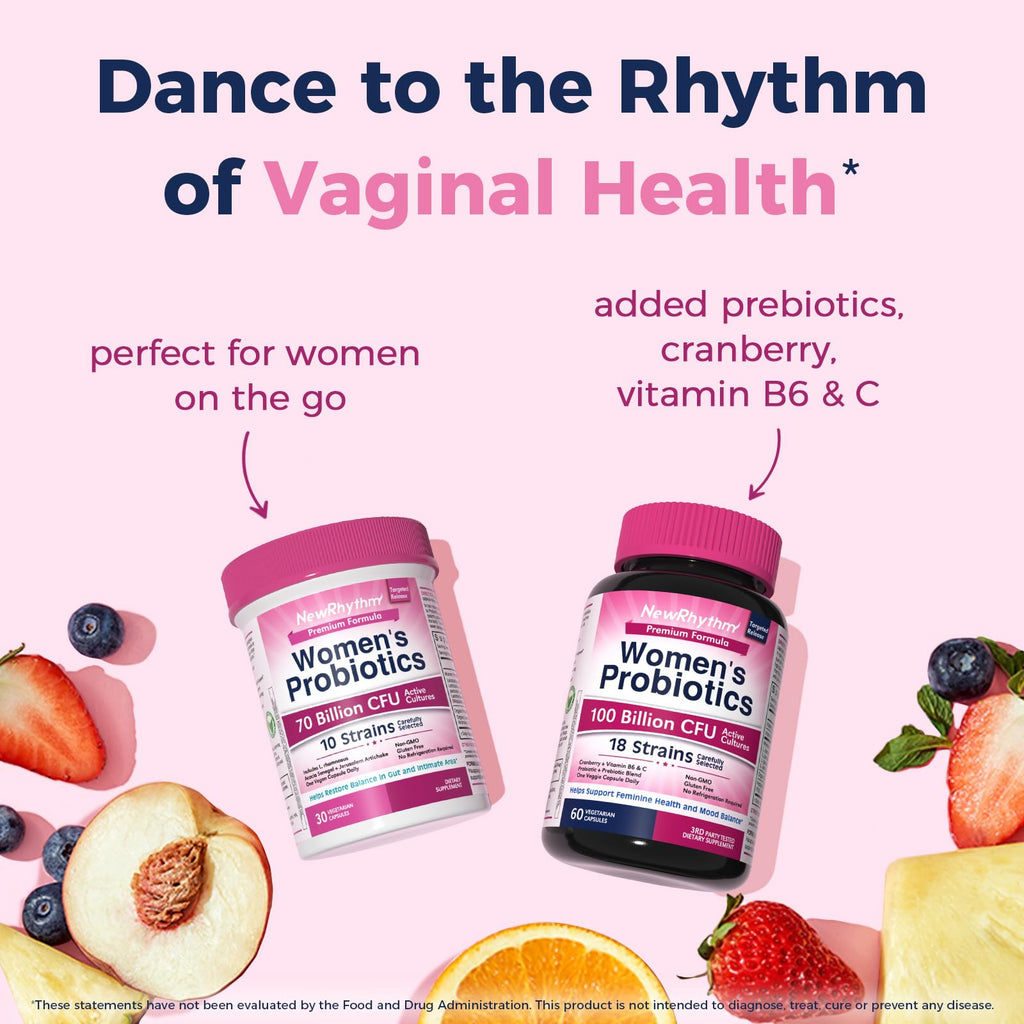 NewRhythm Women's Probiotics, Organic Prebiotics, 70 Billion CFU 10 Strains, Vaginal Probiotics for Urinary & Digestive Health, 30 Vegan Capsules, No Bloating NewRhythm Au supplements