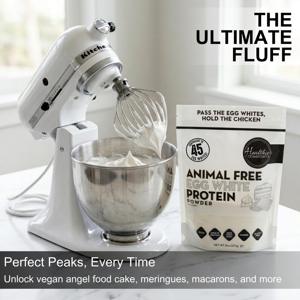 Healthier Comforts Animal-Free Egg White Protein Powder | Make Vegan Egg Omelets, Angel Food Cake, Meringue, Protein Shakes | Whips and Binds Just Like Traditional Egg Whites (8 oz)