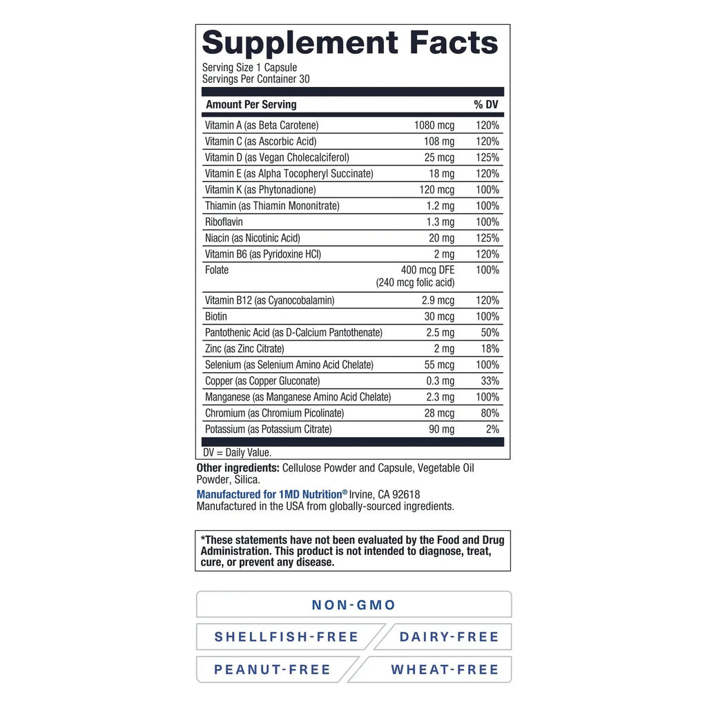 1MD Nutrition MultiVitMD Daily Multivitamin – 19 Essential Vitamins & Minerals for Adults Over 55 | Supports Healthy Aging, Heart, Brain, Bone, & Immune Health | 1MD Nutrition Au supplements