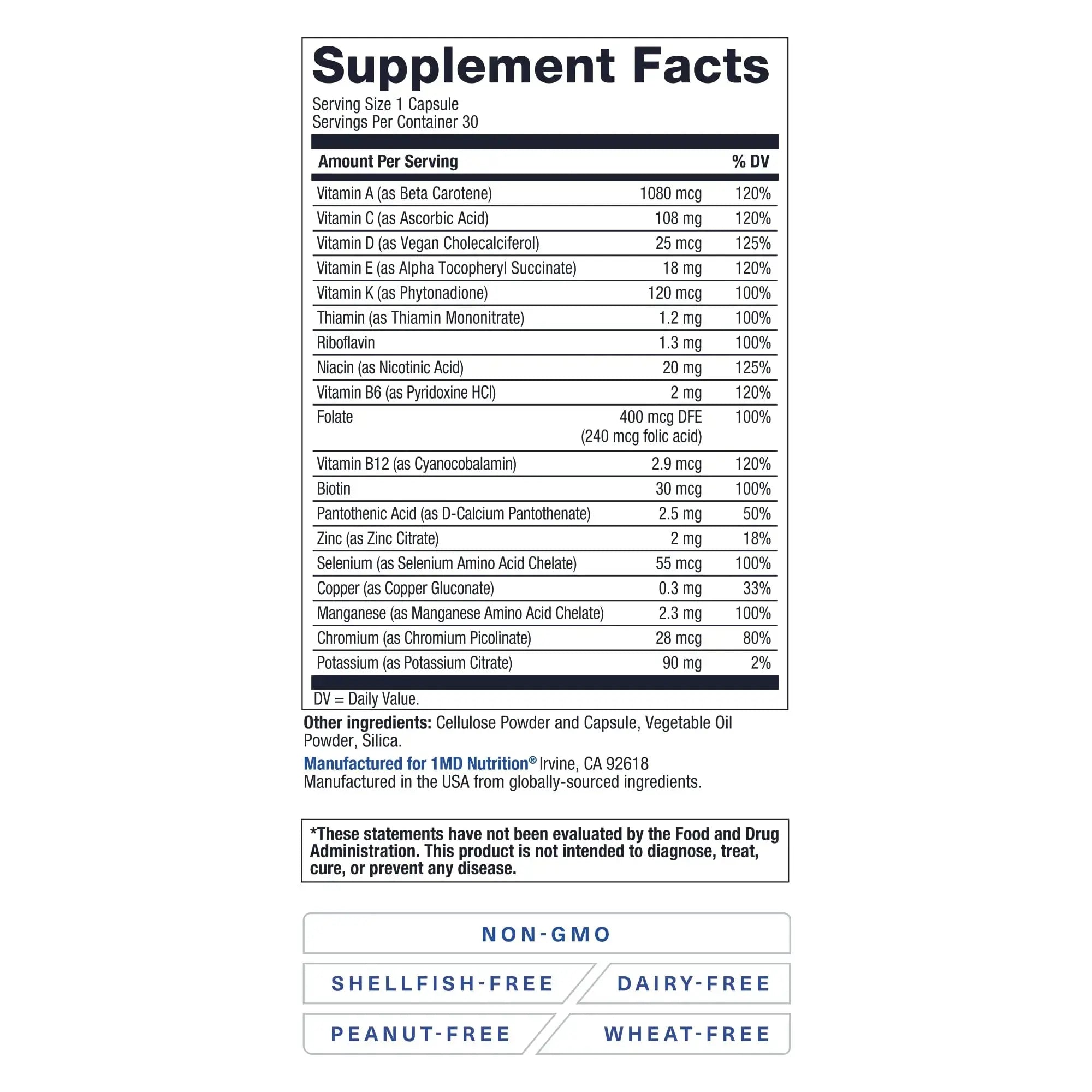 1MD Nutrition MultiVitMD Daily Multivitamin – 19 Essential Vitamins & Minerals for Adults Over 55 | Supports Healthy Aging, Heart, Brain, Bone, & Immune Health | 1MD Nutrition Au supplements