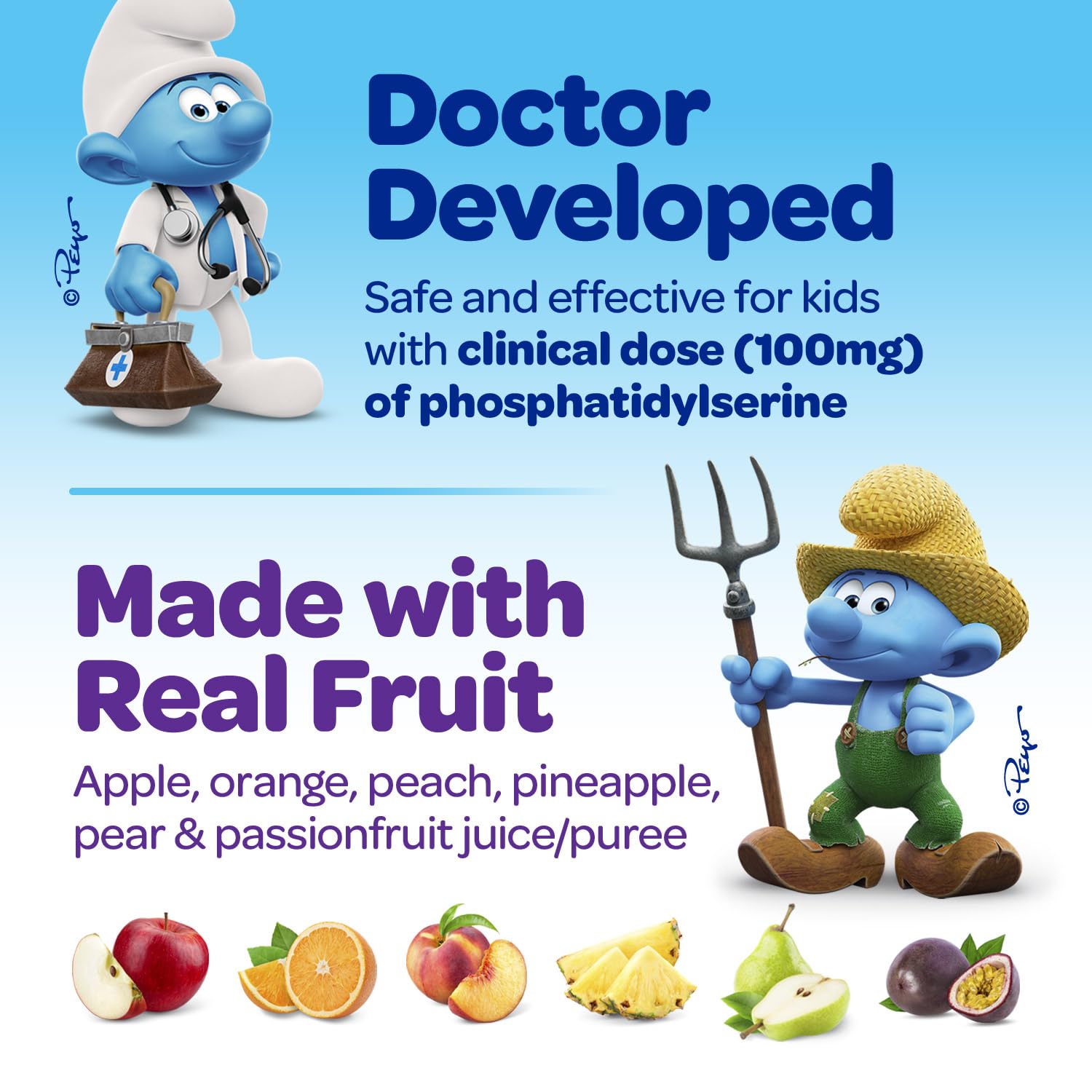 The Smurfs Nootropic Gummies for Kids with Vitamin B12 & L-Theanine | Laser Focus Gummy for Focus and Memory Supplements | Made with Real Fruit in a Smurf Berry | Doctor Developed | 60 Vegan Gummies VITABURST Au supplements
