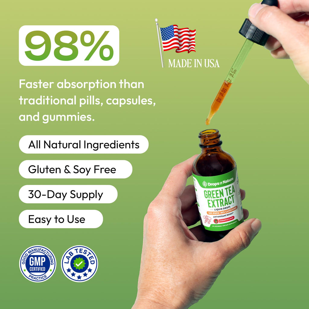 Green Tea 10:1 Extract 50% EGCG - Green Tea Liquid Drops - Vegan, 4X More Powerful Than Pills & Capsules - 2oz Antioxidant & Immune Supplement