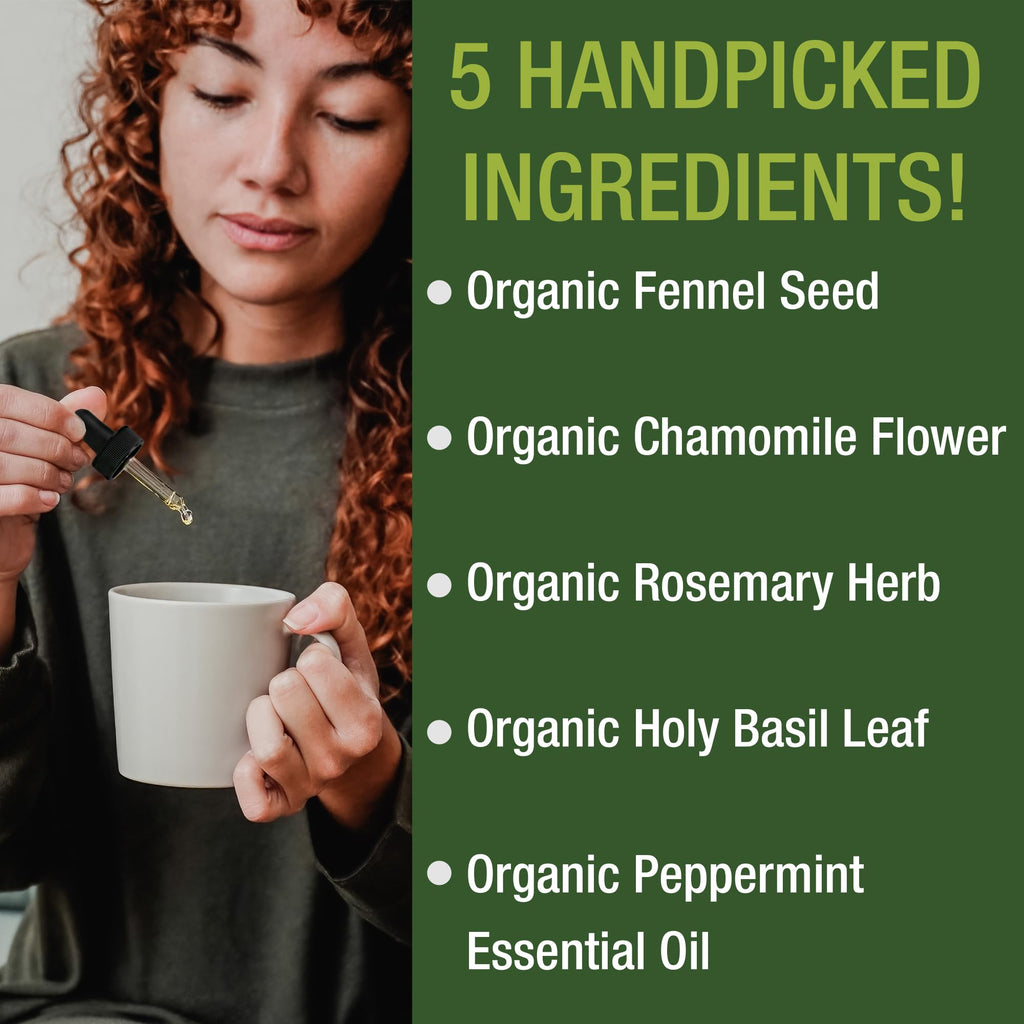 USDA Organic IBS Relief 5-in-1 Liquid Drops. for Ingestion, Bloating, Gas. Irritable Bowel Supplement with 5 Organic Ingredients. Peppermint Oil, Fennel Seed, Chamomile Flower, Rosemary, Holy Basil Peak Performance Au supplements