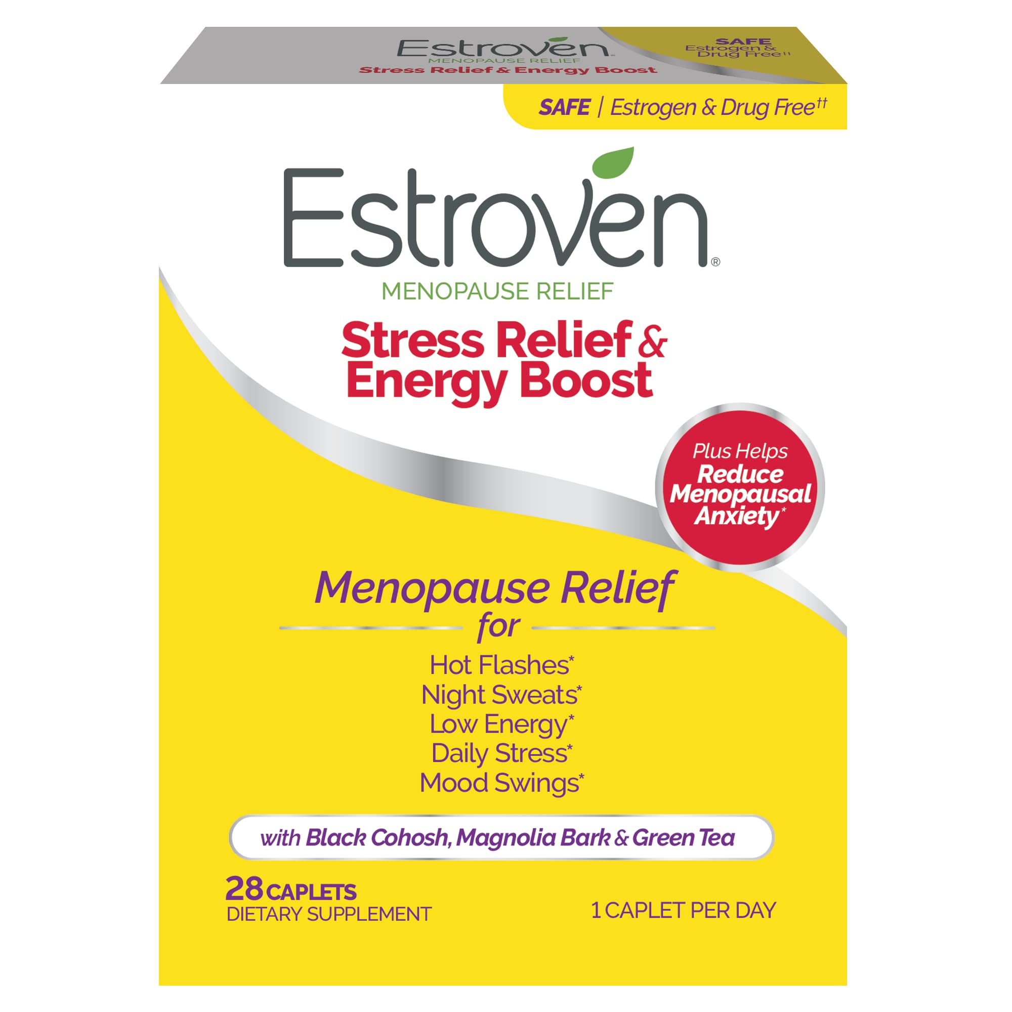Estroven Stress Relief & Energy Boost for Menopause Relief - 28 Ct. - Clinically Proven Ingredients Provide Stress & Energy Support + Night Sweats & Hot Flash Relief - Drug-Free and Gluten-Free Estroven Au supplements