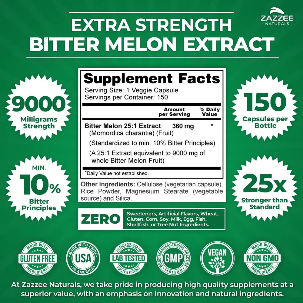 Zazzee Extra Strength Bitter Melon 25:1 Extract, 9000 mg Strength, 10% Bitter Principles Zazzee Au supplements