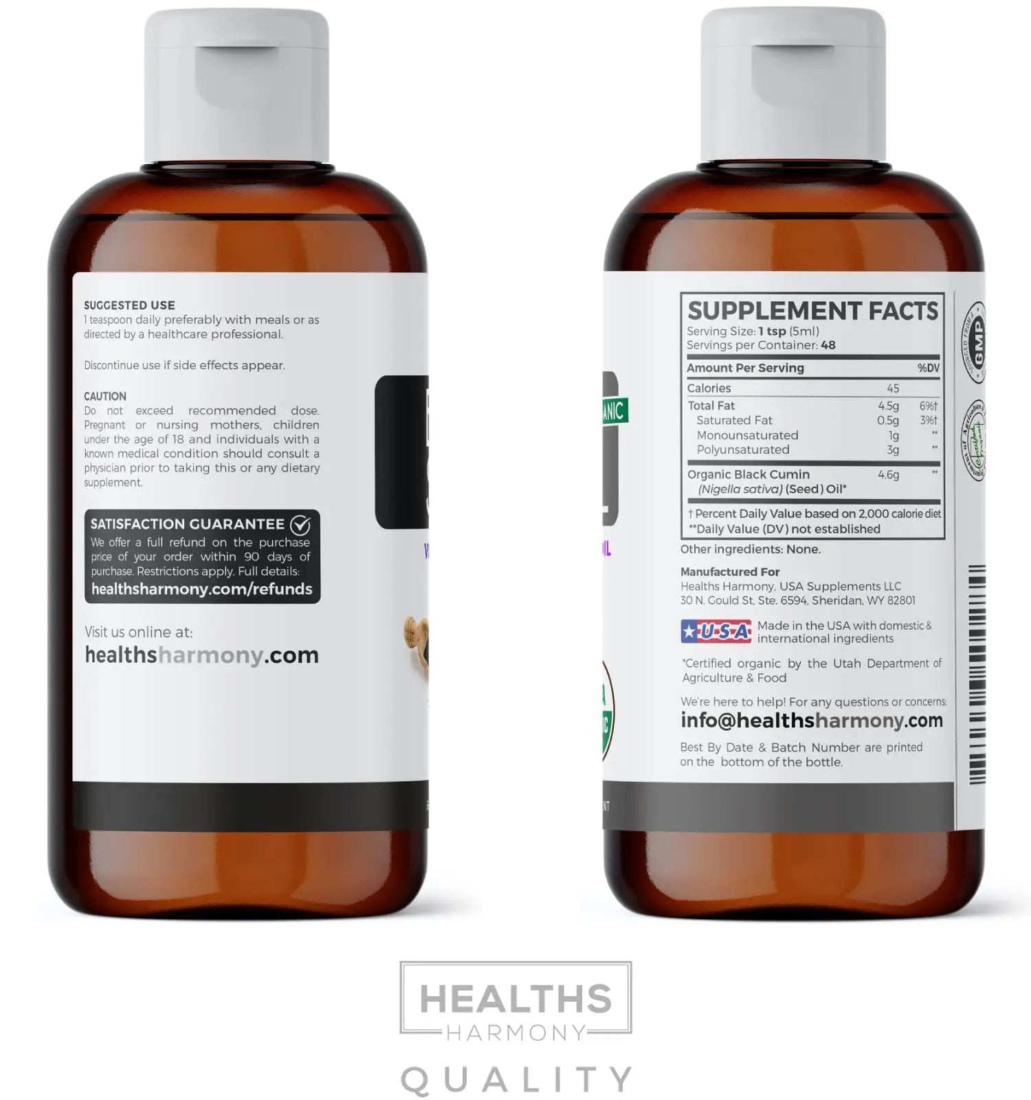 USDA Organic Black Cumin Seed Oil Liquid (8 fl oz) Premium Cold-Pressed Nigella Sativa Healths Harmony Au supplements